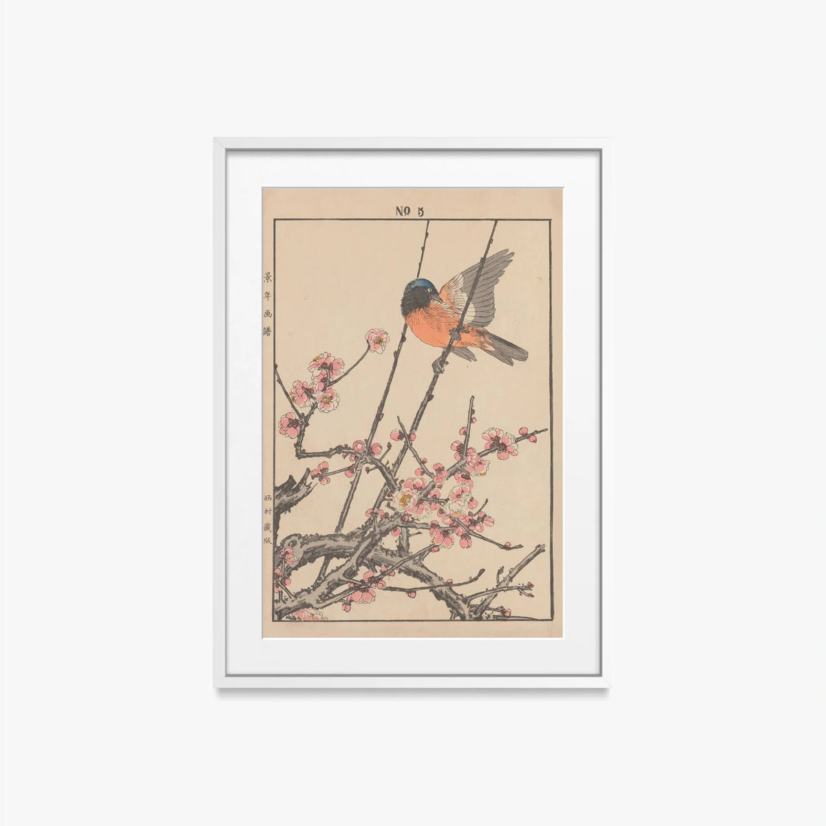 Album di Fiori e Uccelli di Keinen, Tav. 47 - Imao Keinen, opera di Imao Keinen (Ukiyo-e), stampa con passepartout e cornice bianca, 50x70cm