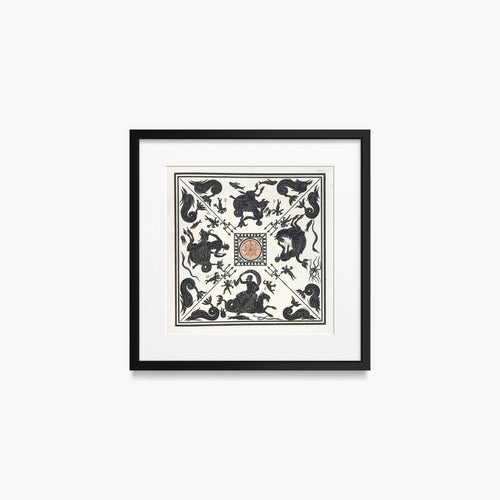 Antico Pavimento a Mosaico Bianco e Nero - Pierre Jean Mariette, opera di Pierre Jean Mariette (Art Nouveau), stampa con passepartout e cornice nera, 40x40cm