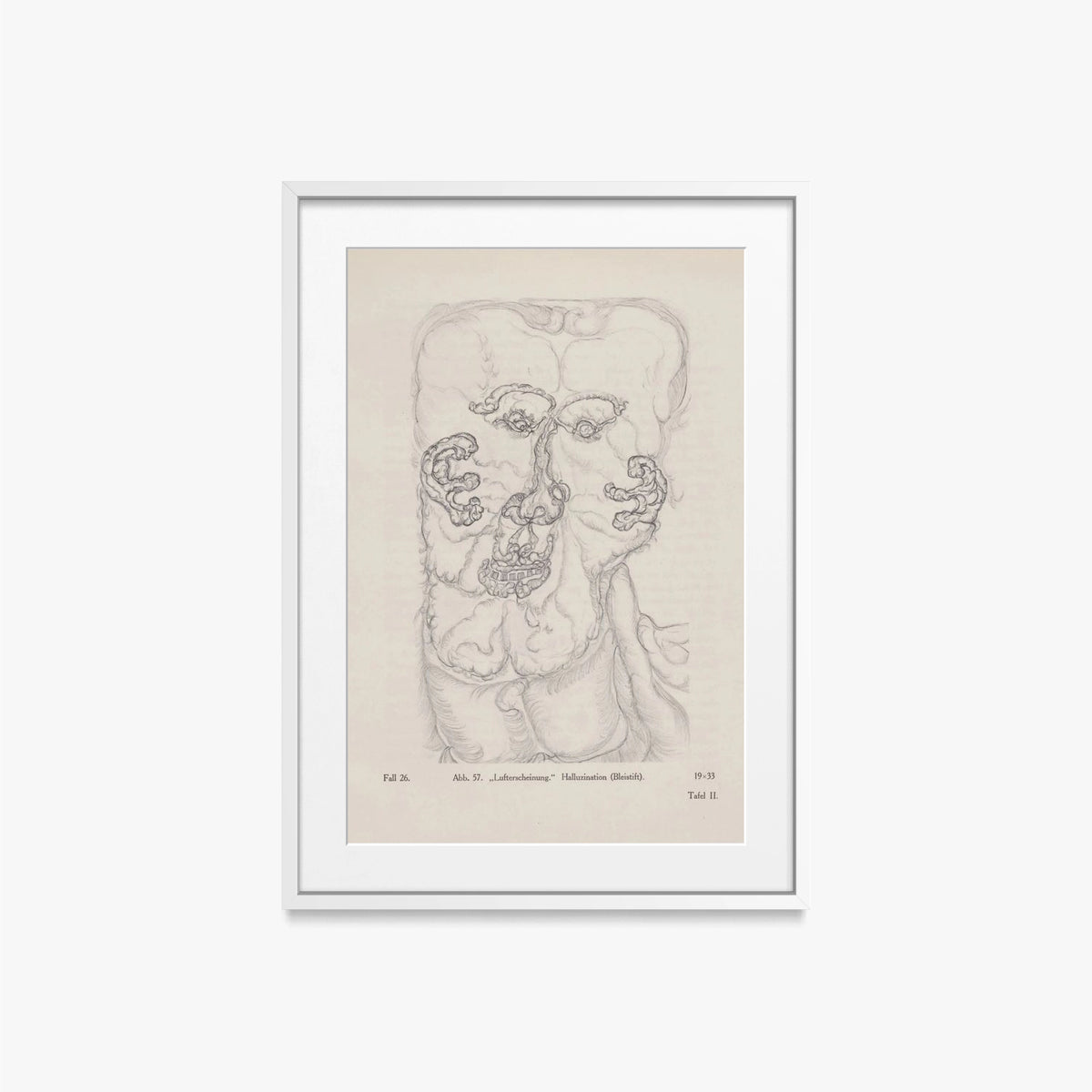'Apparizione nell'Aria', Allucinazione - Hans Prinzhorn, opera di Hans Prinzhorn (Art Brut), stampa con passepartout e cornice bianca, 50x70cm