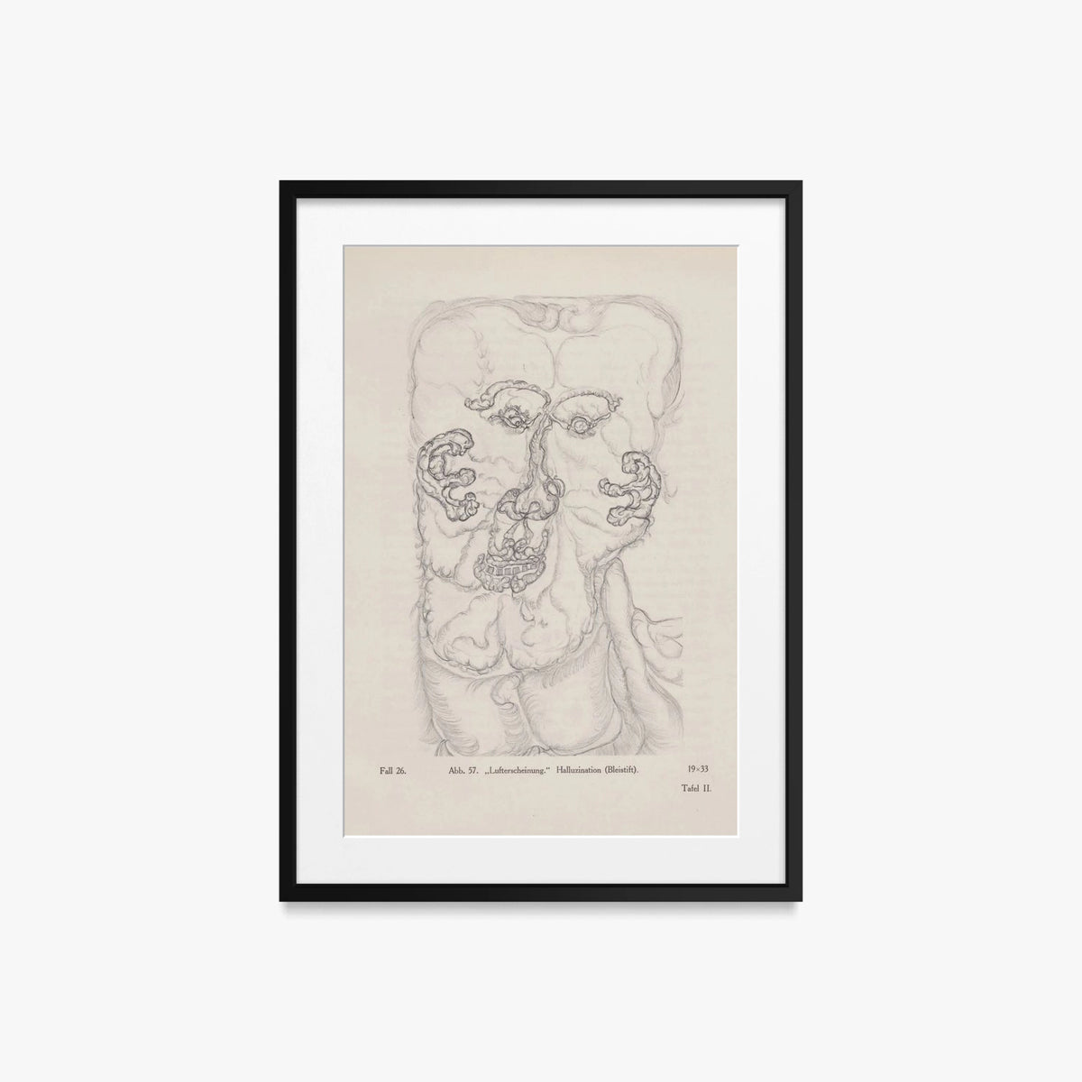 'Apparizione nell'Aria', Allucinazione - Hans Prinzhorn, opera di Hans Prinzhorn (Art Brut), stampa con passepartout e cornice nera, 50x70cm