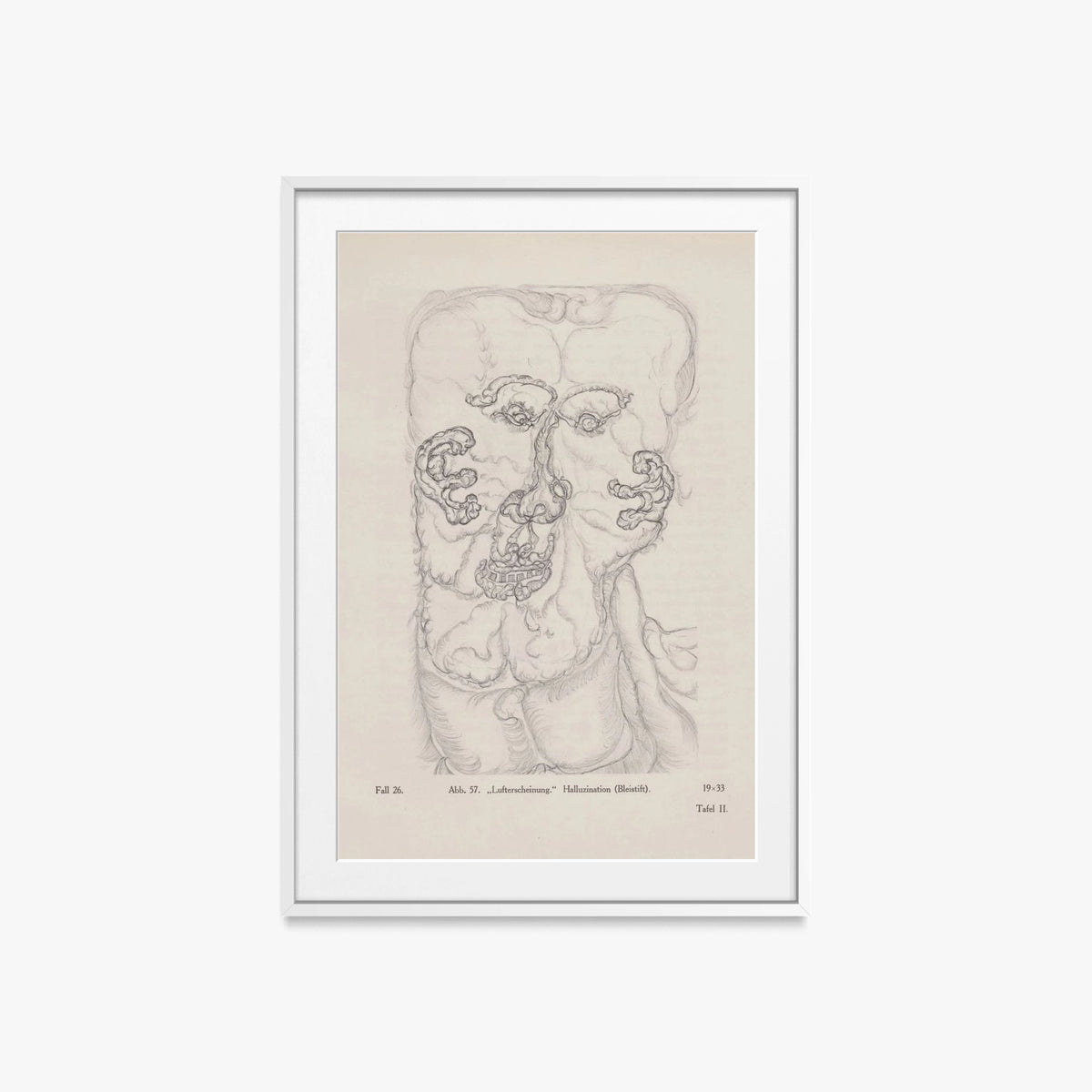 'Apparizione nell'Aria', Allucinazione - Hans Prinzhorn, opera di Hans Prinzhorn (Art Brut), stampa con passepartout e cornice bianca, 60x85cm
