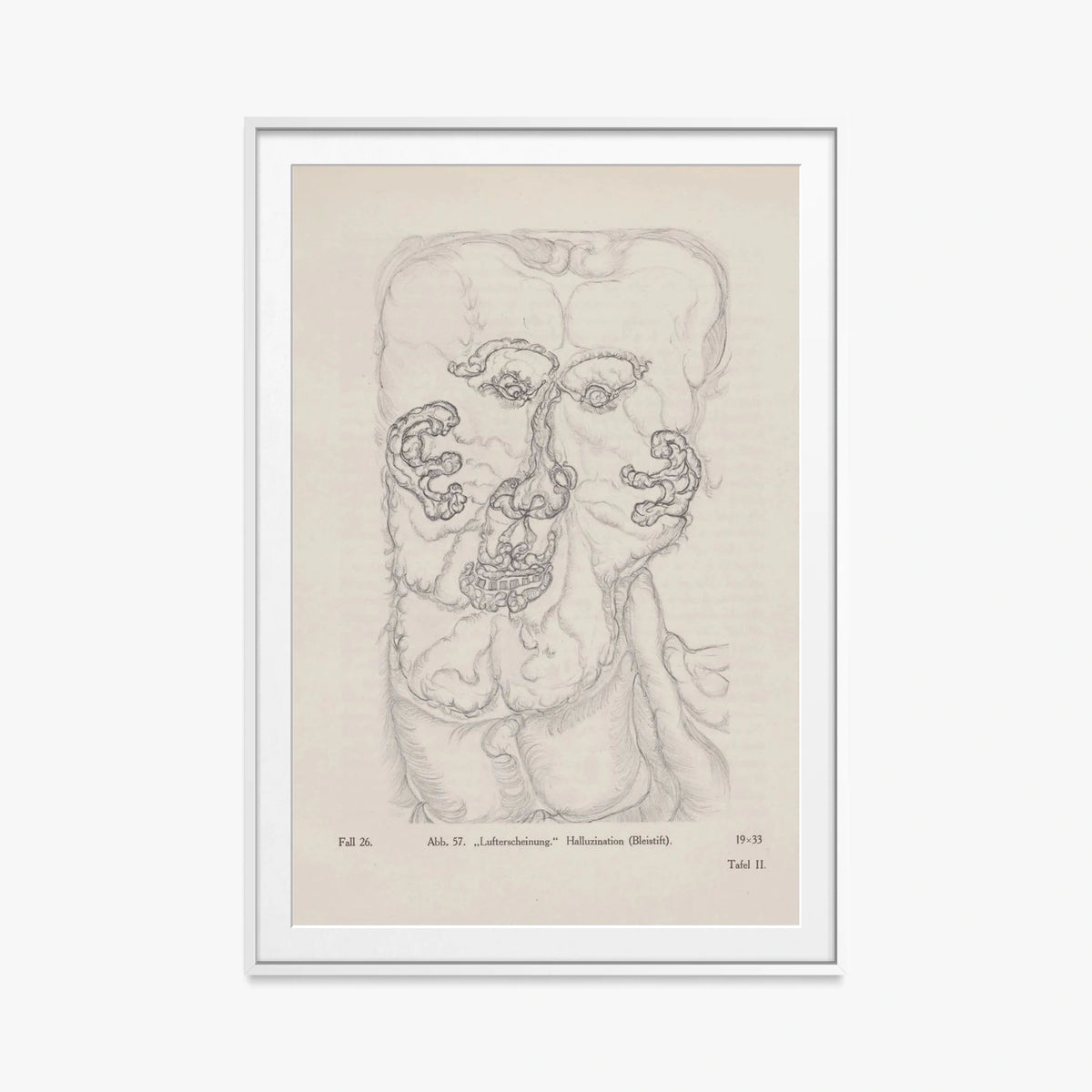 'Apparizione nell'Aria', Allucinazione - Hans Prinzhorn, opera di Hans Prinzhorn (Art Brut), stampa con passepartout e cornice bianca, 80x115cm