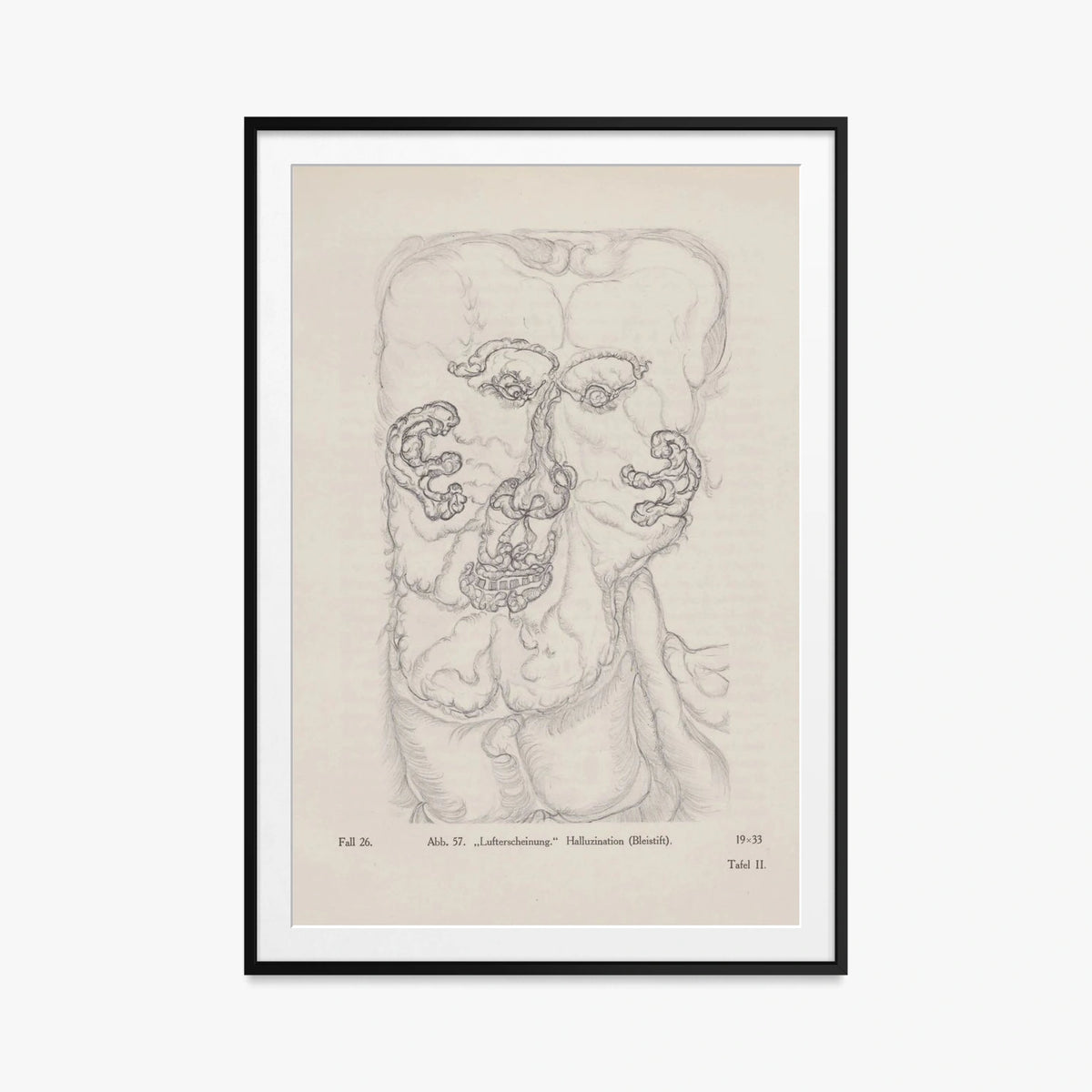 'Apparizione nell'Aria', Allucinazione - Hans Prinzhorn, opera di Hans Prinzhorn (Art Brut), stampa con passepartout e cornice nera, 80x115cm