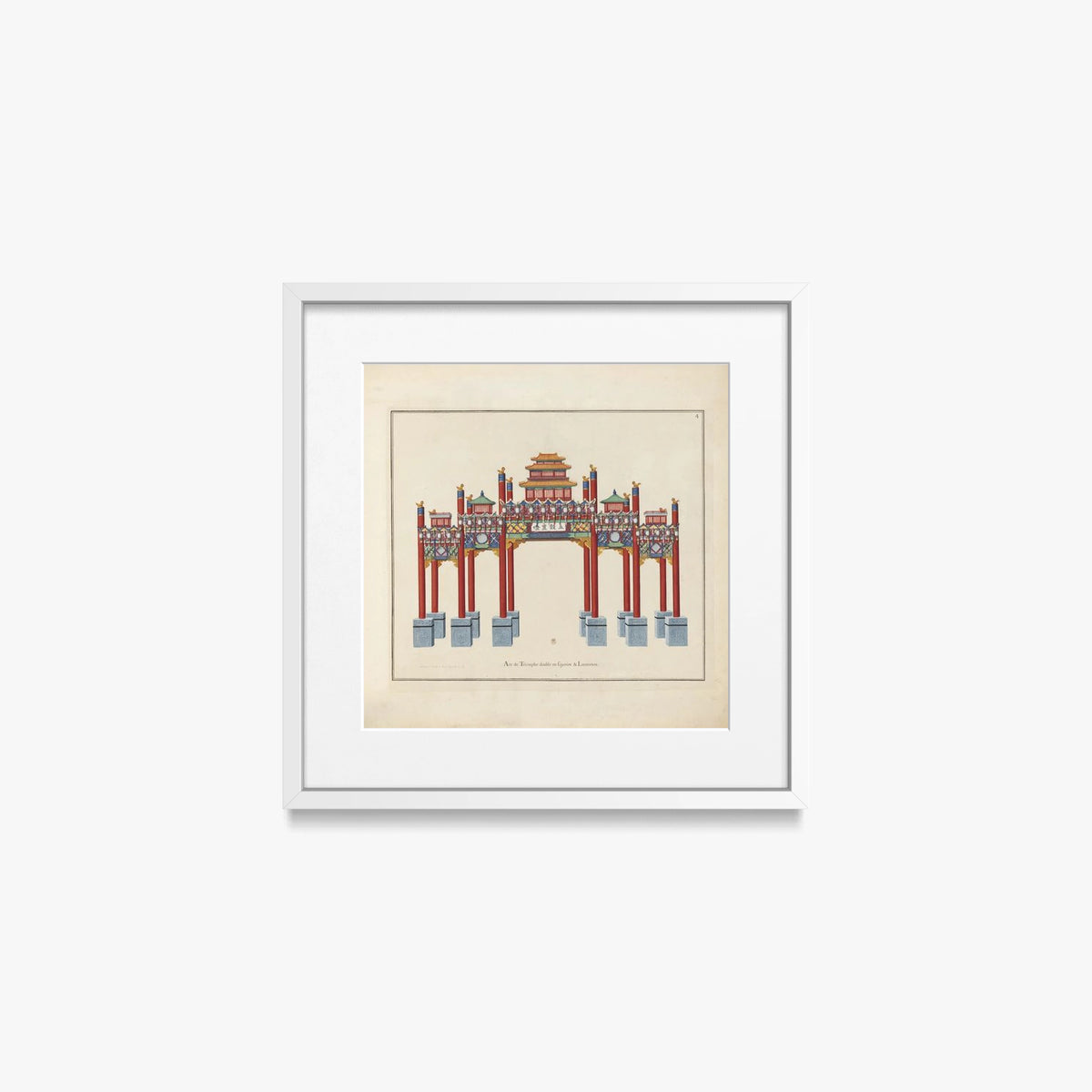 Arco di Trionfo con Fuochi e Lanterne - Arcs de Triomphe et Berceaux Chinois, opera di Arcs de Triomphe et Berceaux Chinois (Art Nouveau), stampa con passepartout e cornice bianca, 40x40cm