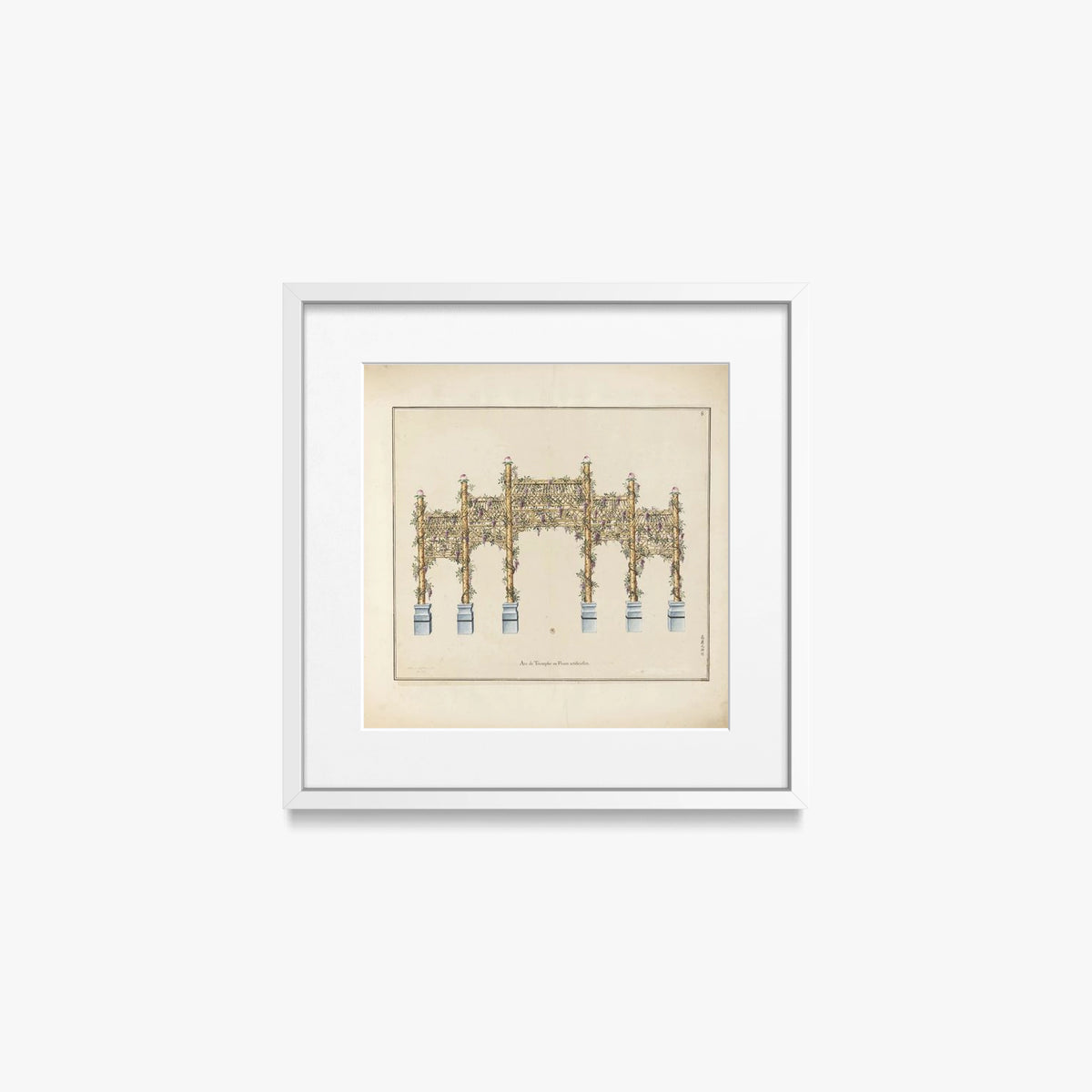 Arco di Trionfo in Fiori Artificiali - Arcs de Triomphe et Berceaux Chinois, opera di Arcs de Triomphe et Berceaux Chinois (Art Nouveau), stampa con passepartout e cornice bianca, 40x40cm