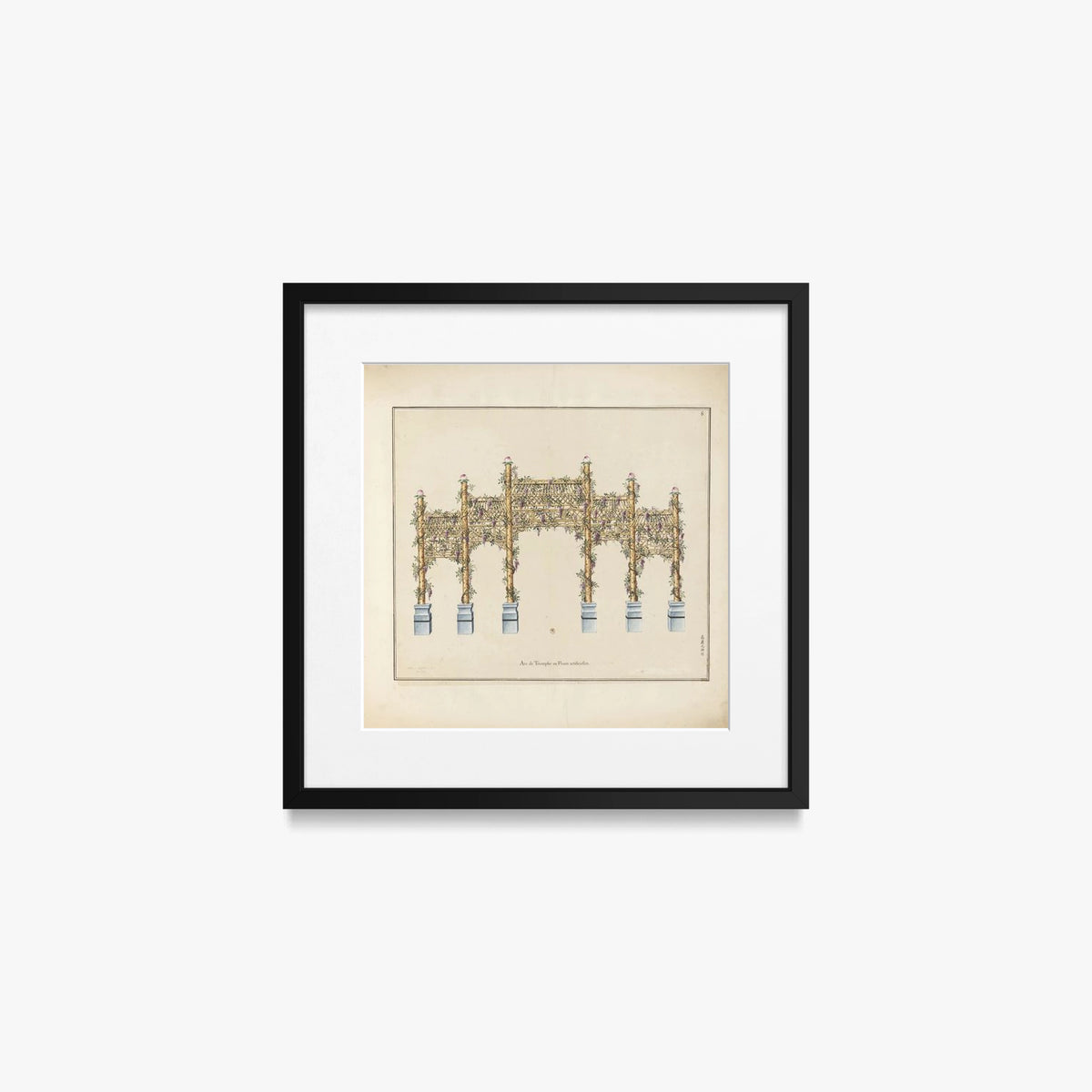 Arco di Trionfo in Fiori Artificiali - Arcs de Triomphe et Berceaux Chinois, opera di Arcs de Triomphe et Berceaux Chinois (Art Nouveau), stampa con passepartout e cornice nera, 40x40cm
