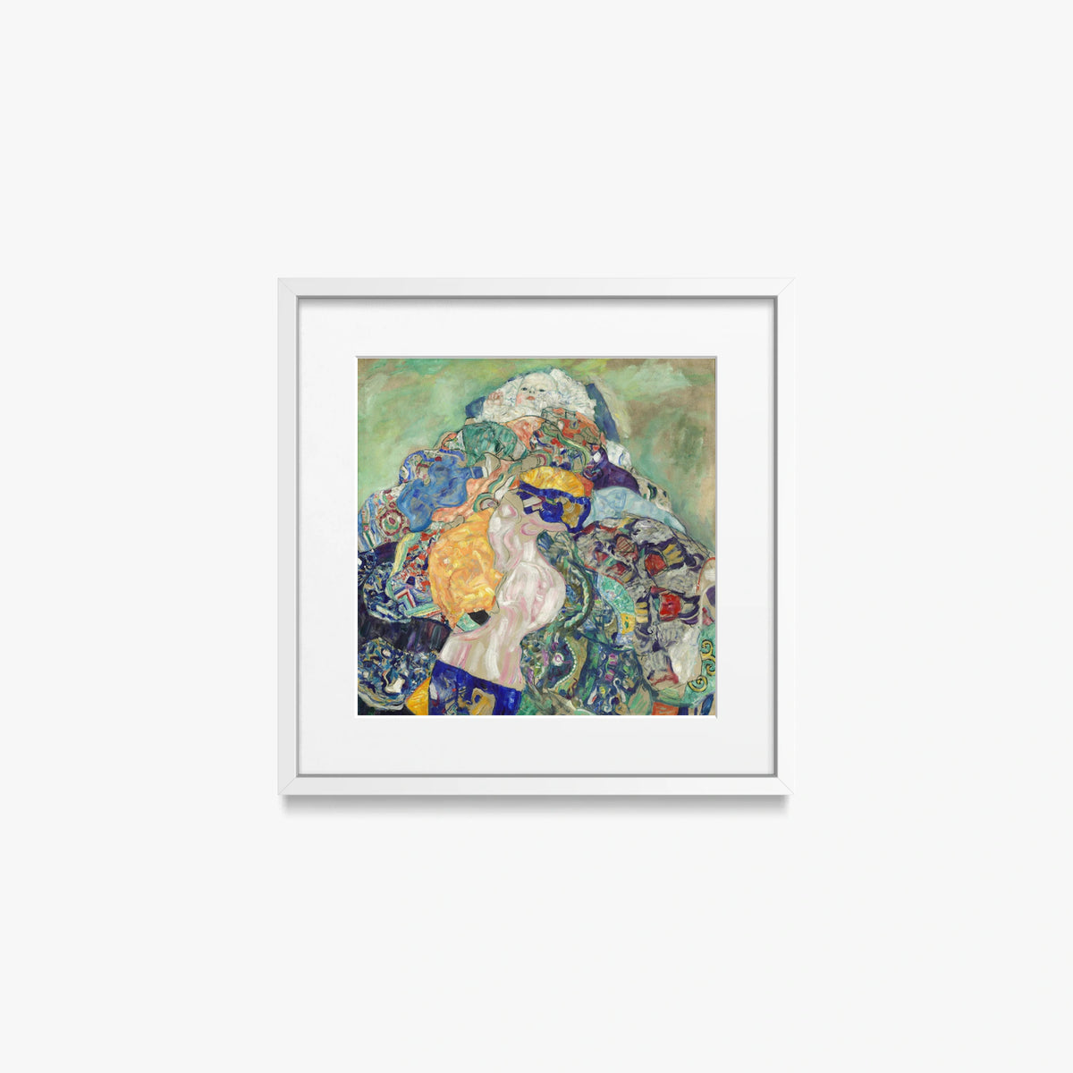 Bambino (Culla) - Gustav Klimt, opera di Gustav Klimt (Secessione Viennese), stampa con passepartout e cornice bianca, 40x40cm
