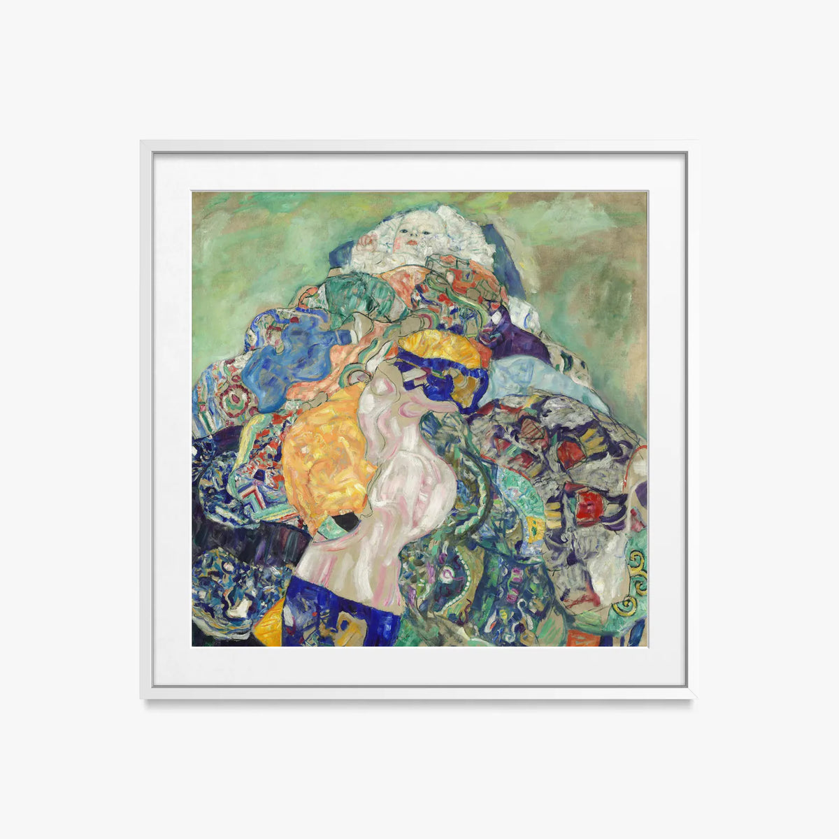 Bambino (Culla) - Gustav Klimt, opera di Gustav Klimt (Secessione Viennese), stampa con passepartout e cornice bianca, 50x50cm