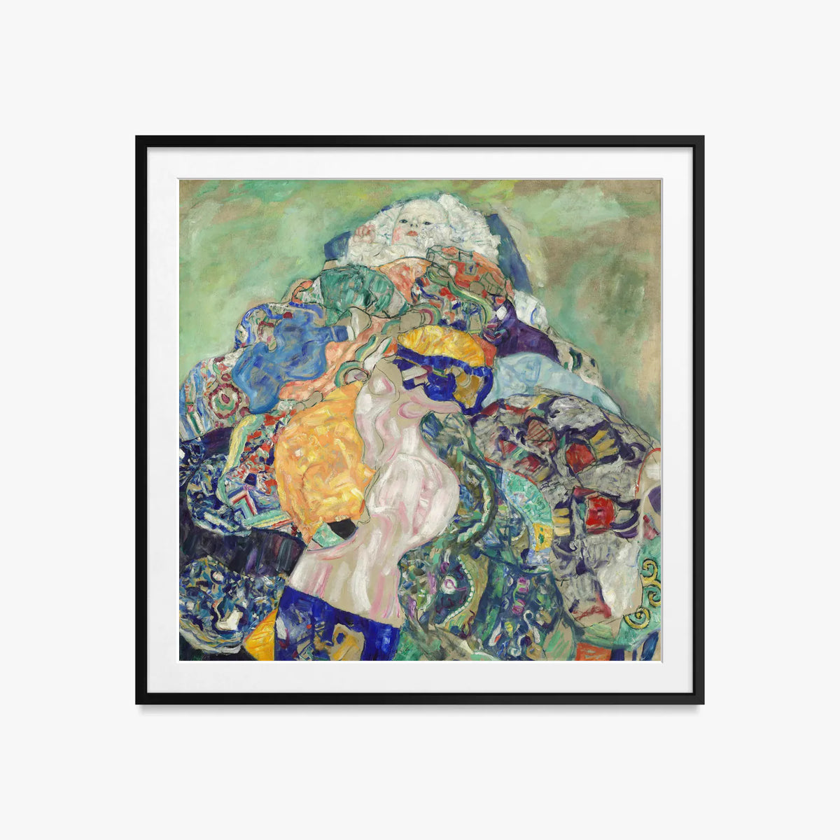 Bambino (Culla) - Gustav Klimt, opera di Gustav Klimt (Secessione Viennese), stampa con passepartout e cornice nera, 60x60cm