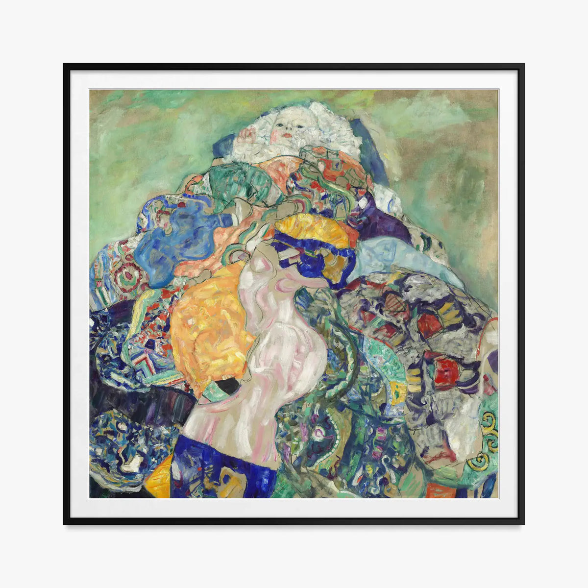 Bambino (Culla) - Gustav Klimt, opera di Gustav Klimt (Secessione Viennese), stampa con passepartout e cornice nera, 80x80cm