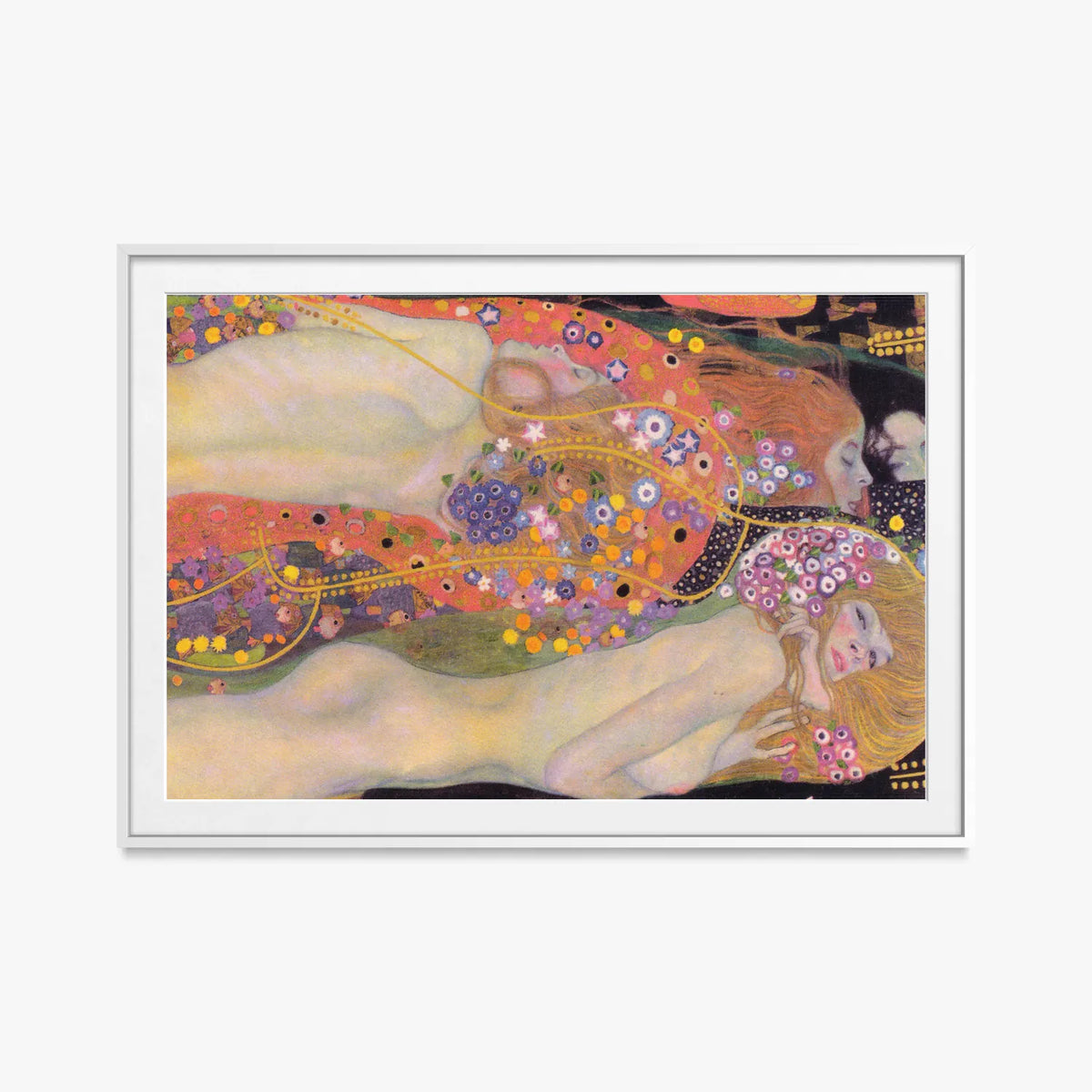 Bisce d'Acqua II - Gustav Klimt, opera di Gustav Klimt (Secessione Viennese), stampa con passepartout e cornice bianca, 115x80cm
