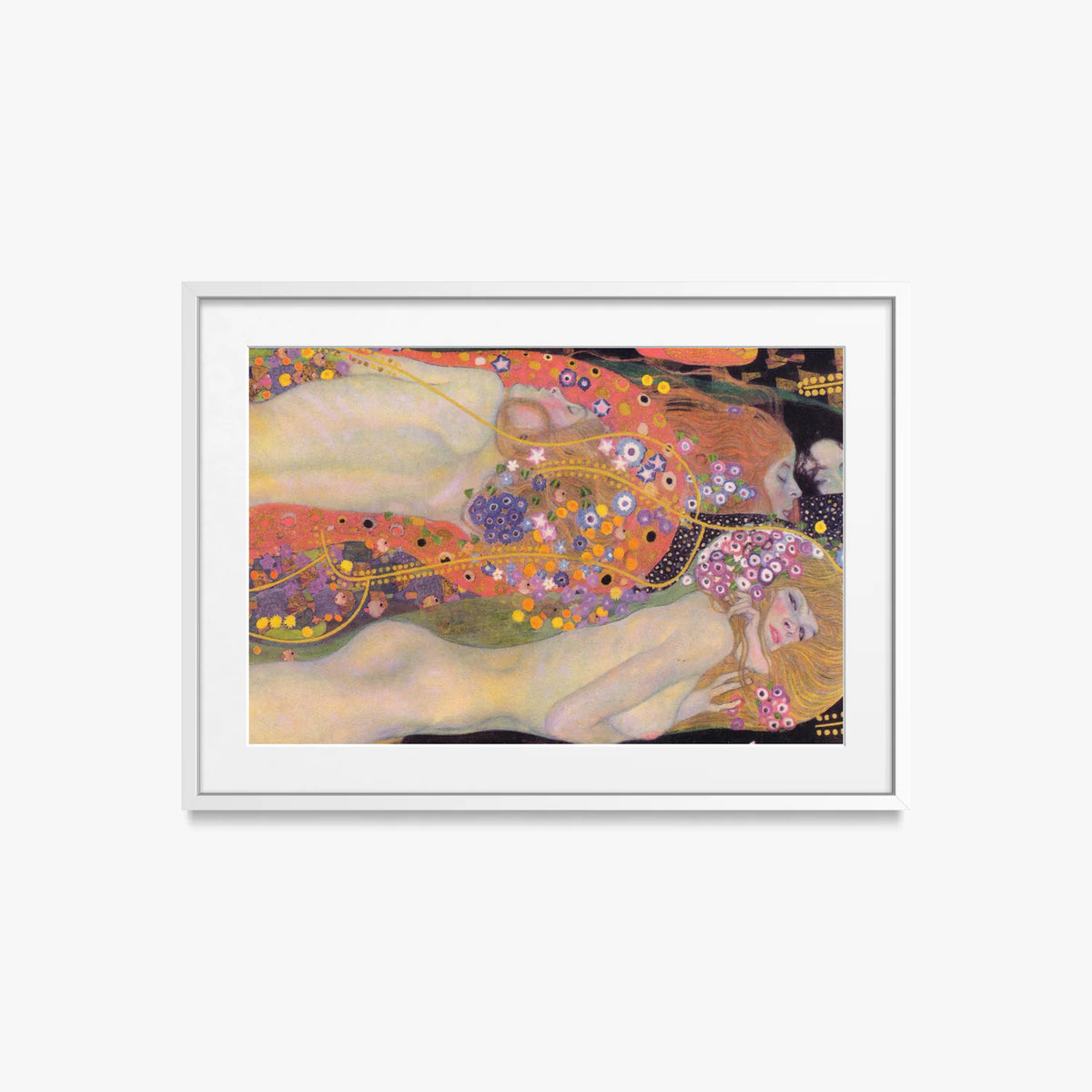 Bisce d'Acqua II - Gustav Klimt, opera di Gustav Klimt (Secessione Viennese), stampa con passepartout e cornice bianca, 70x50cm