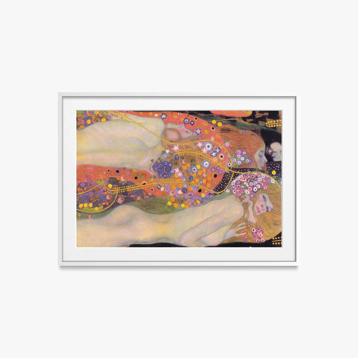 Bisce d'Acqua II - Gustav Klimt, opera di Gustav Klimt (Secessione Viennese), stampa con passepartout e cornice bianca, 85x60cm