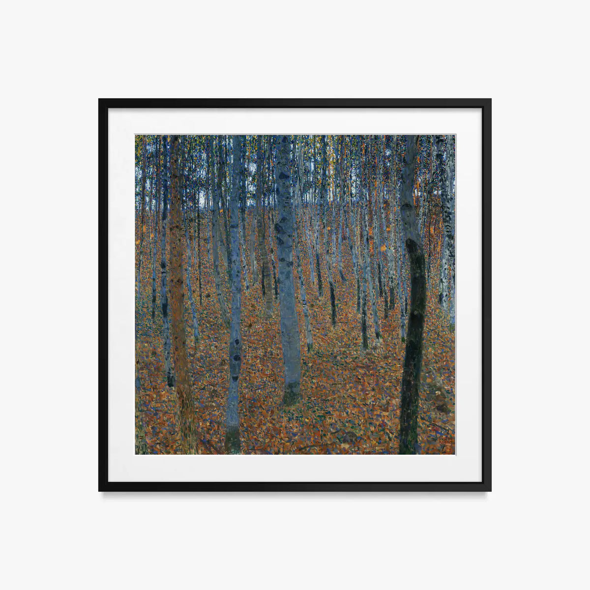 Bosco di Faggi I - Gustav Klimt, opera di Gustav Klimt (Secessione Viennese), stampa con passepartout e cornice nera, 50x50cm