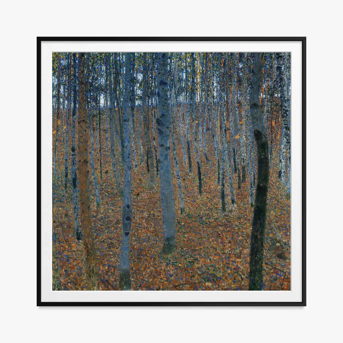 Bosco di Faggi I - Gustav Klimt, opera di Gustav Klimt (Secessione Viennese), stampa con passepartout e cornice nera, 80x80cm