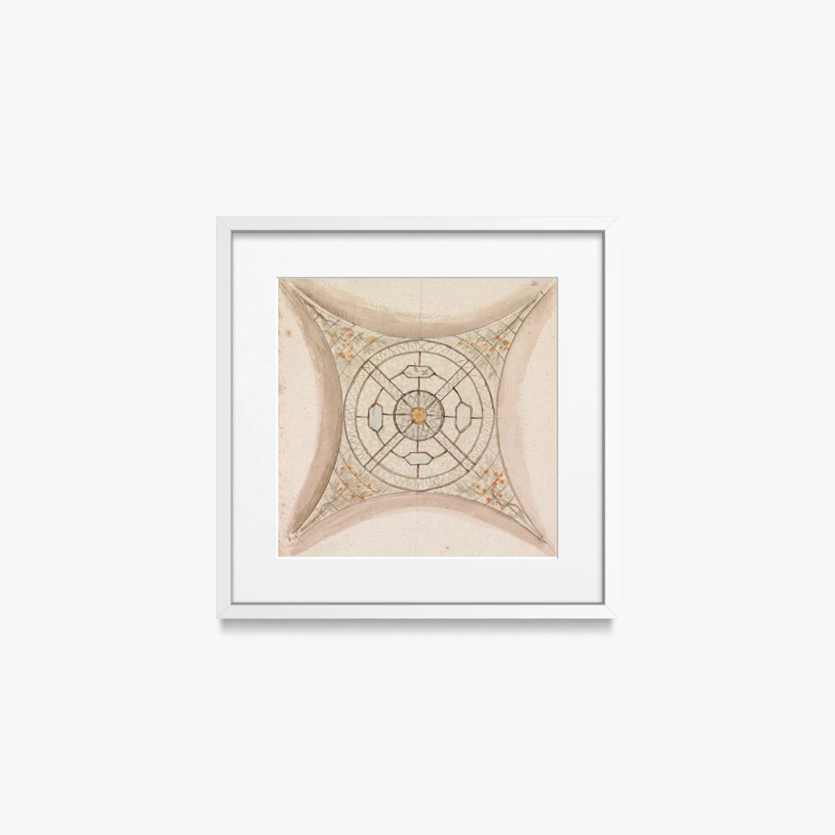 Bozzetto di Soffitto, Galleria Vaticana - Henry Swinburne, opera di Henry Swinburne (Art Nouveau), stampa con passepartout e cornice bianca, 40x40cm