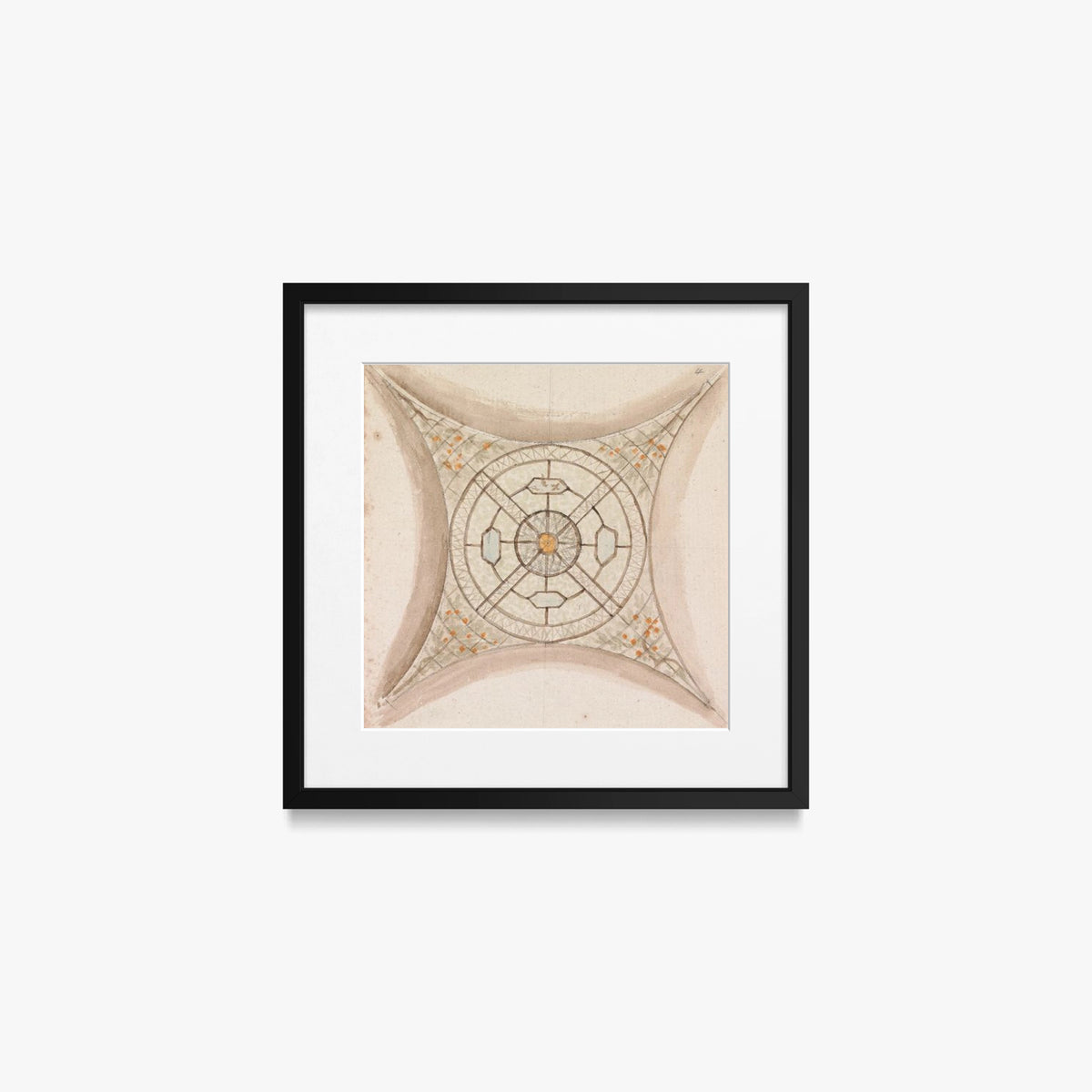 Bozzetto di Soffitto, Galleria Vaticana - Henry Swinburne, opera di Henry Swinburne (Art Nouveau), stampa con passepartout e cornice nera, 40x40cm