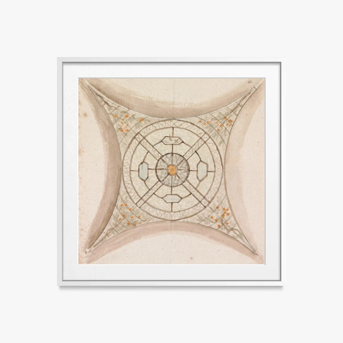 Bozzetto di Soffitto, Galleria Vaticana - Henry Swinburne, opera di Henry Swinburne (Art Nouveau), stampa con passepartout e cornice bianca, 50x50cm