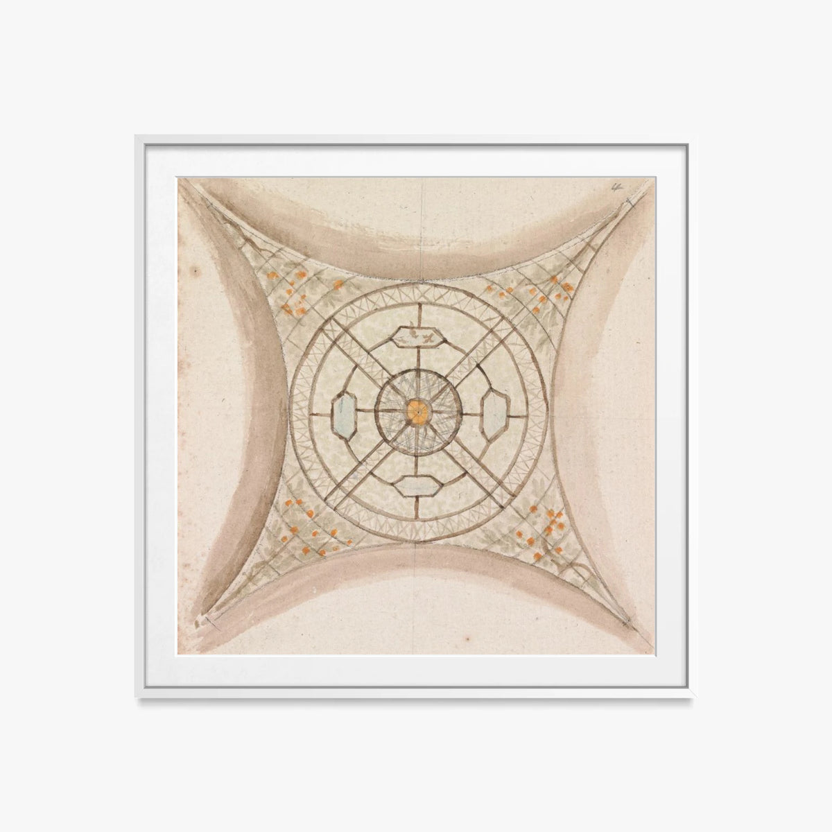 Bozzetto di Soffitto, Galleria Vaticana - Henry Swinburne, opera di Henry Swinburne (Art Nouveau), stampa con passepartout e cornice bianca, 60x60cm