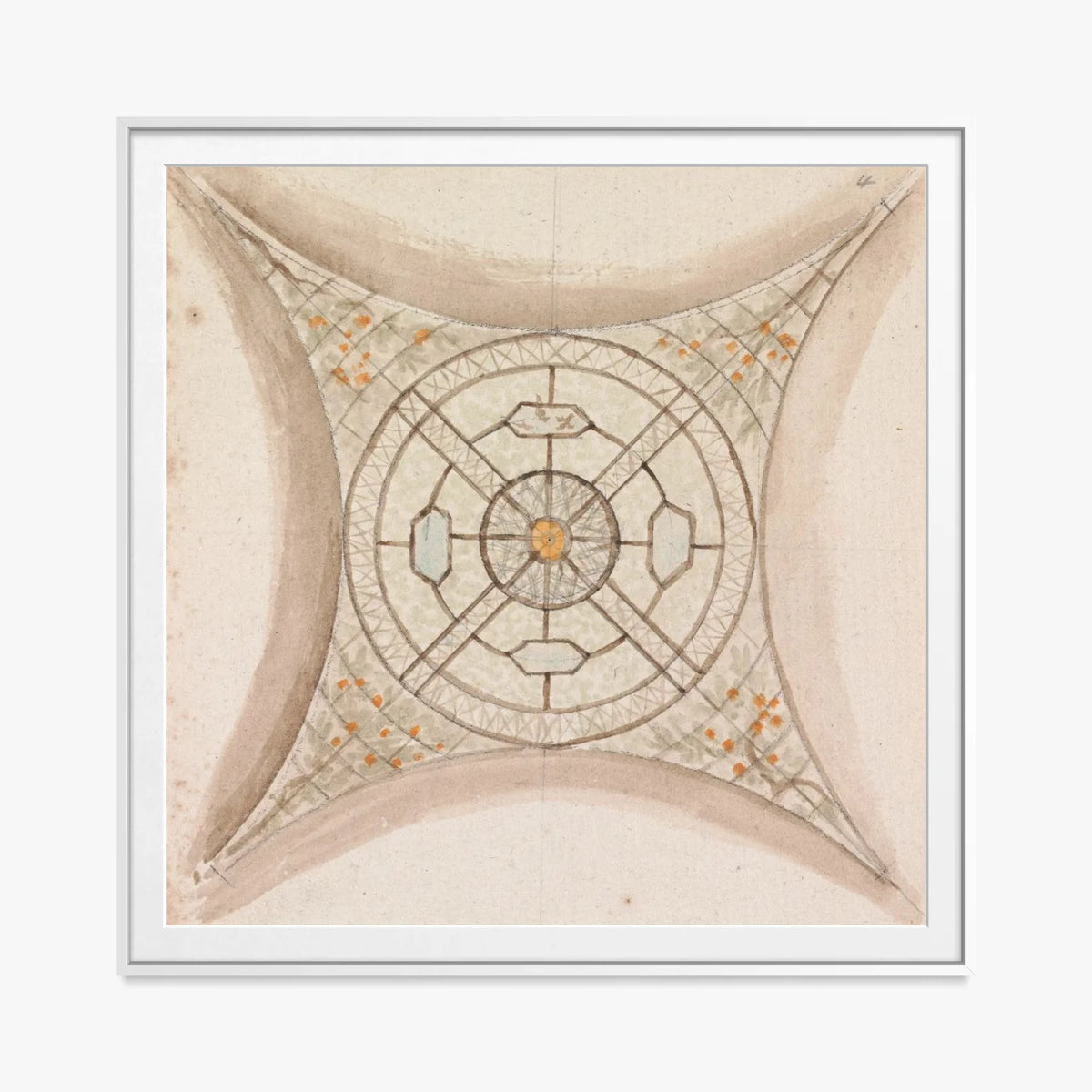 Bozzetto di Soffitto, Galleria Vaticana - Henry Swinburne, opera di Henry Swinburne (Art Nouveau), stampa con passepartout e cornice bianca, 80x80cm