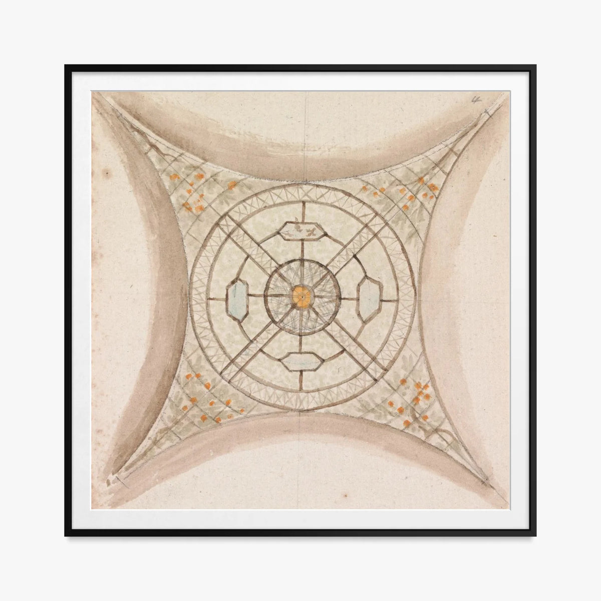Bozzetto di Soffitto, Galleria Vaticana - Henry Swinburne, opera di Henry Swinburne (Art Nouveau), stampa con passepartout e cornice nera, 80x80cm