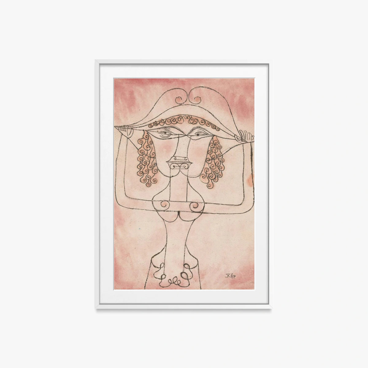 Cantante dell'Opera Comica - Paul Klee, opera di Paul Klee (Avanguardie), stampa con passepartout e cornice bianca, 60x85cm