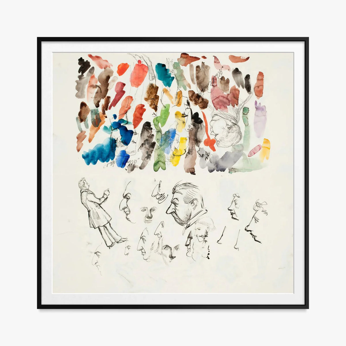 Caricature - Albert Edelfelt, opera di Albert Edelfelt (Naturalismo), stampa con passepartout e cornice nera, 80x80cm
