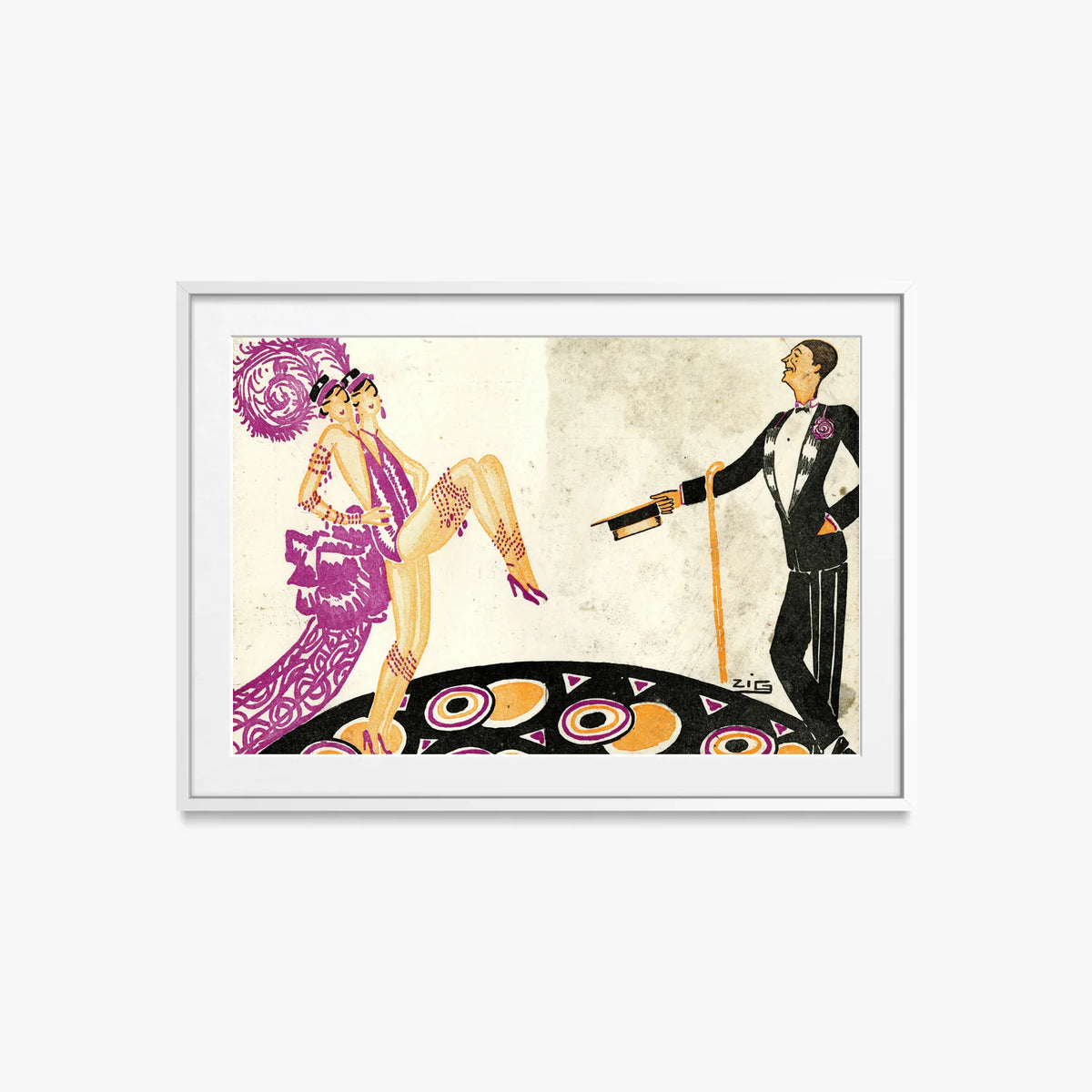 Casino de Paris - Zig, opera di Zig (Louis Gaudin) (Art Déco), stampa con passepartout e cornice bianca, 85x60cm