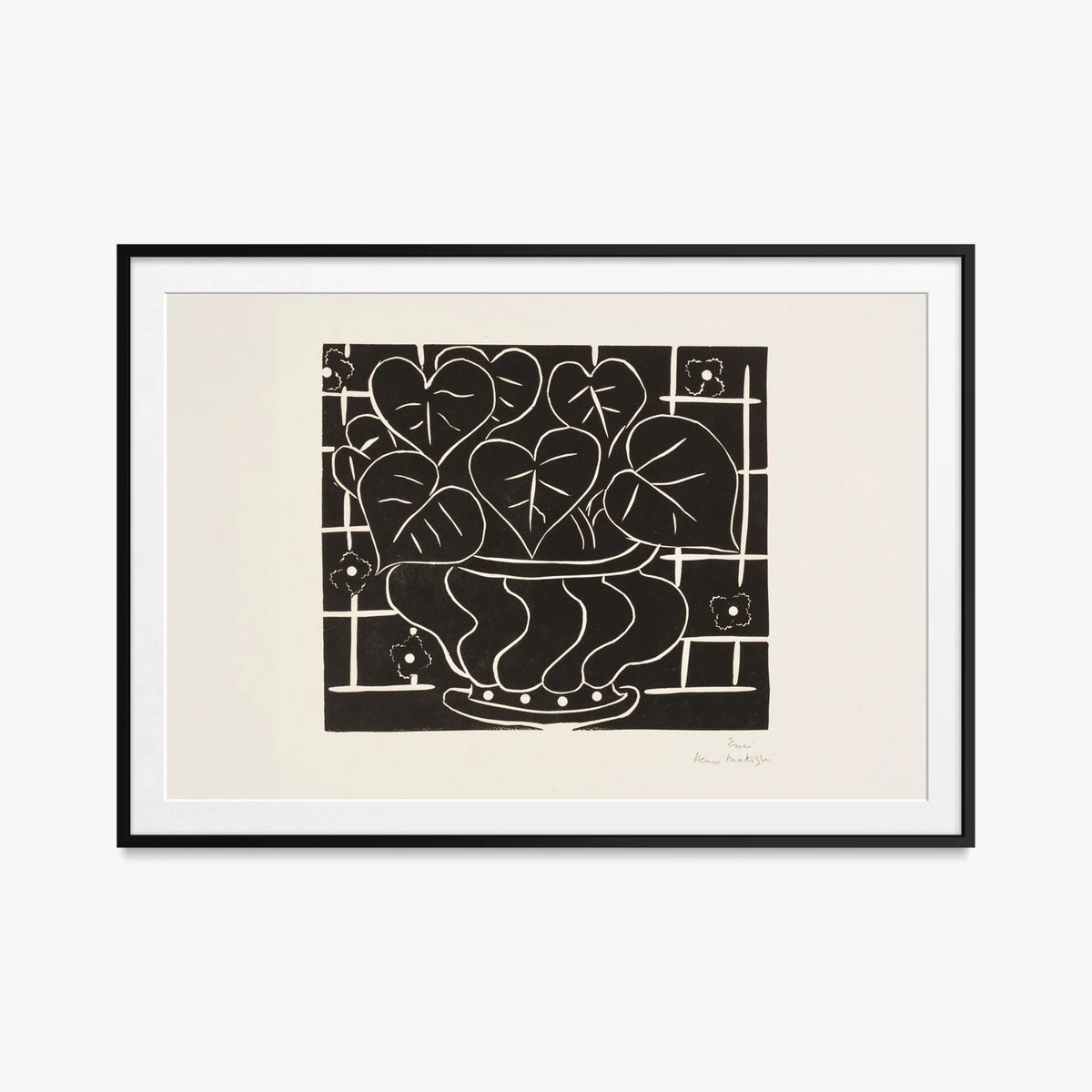 Cesto di Begonie I - Henri Matisse, opera di Henri Matisse (Art Déco), stampa con passepartout e cornice nera, 115x80cm
