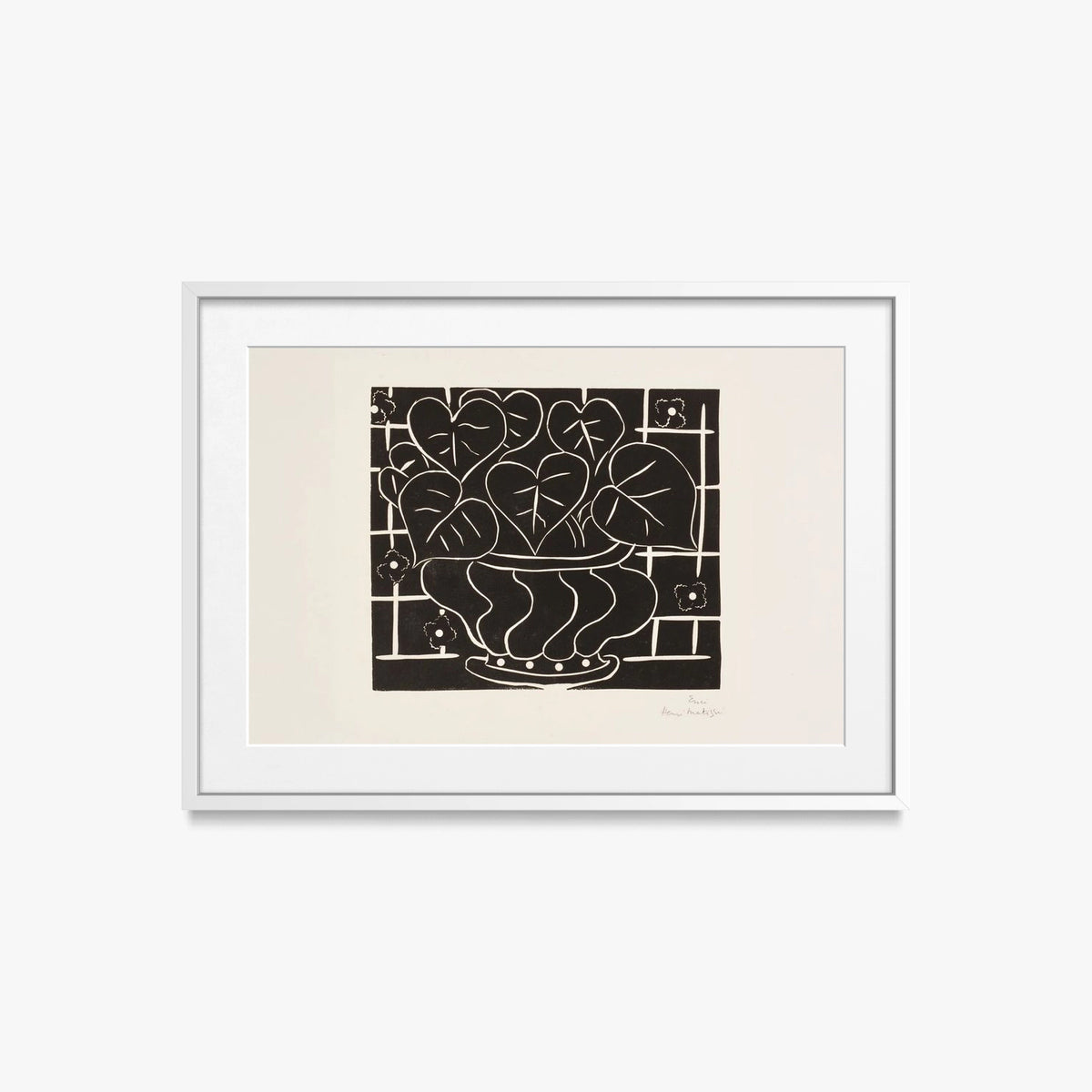 Cesto di Begonie I - Henri Matisse, opera di Henri Matisse (Art Déco), stampa con passepartout e cornice bianca, 70x50cm