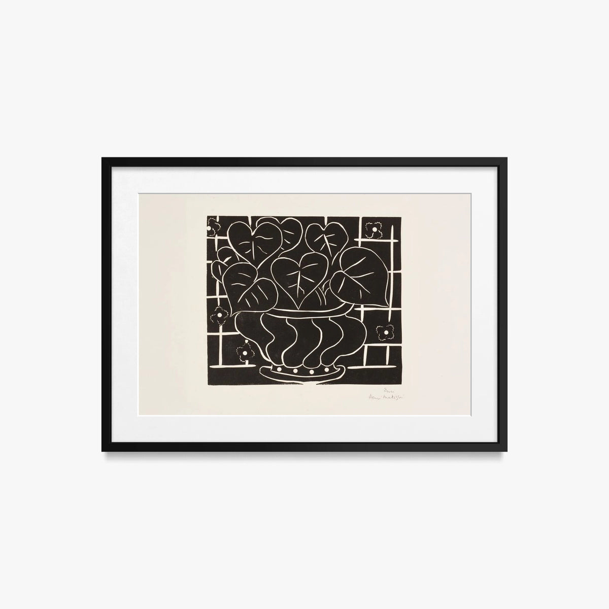 Cesto di Begonie I - Henri Matisse, opera di Henri Matisse (Art Déco), stampa con passepartout e cornice nera, 70x50cm