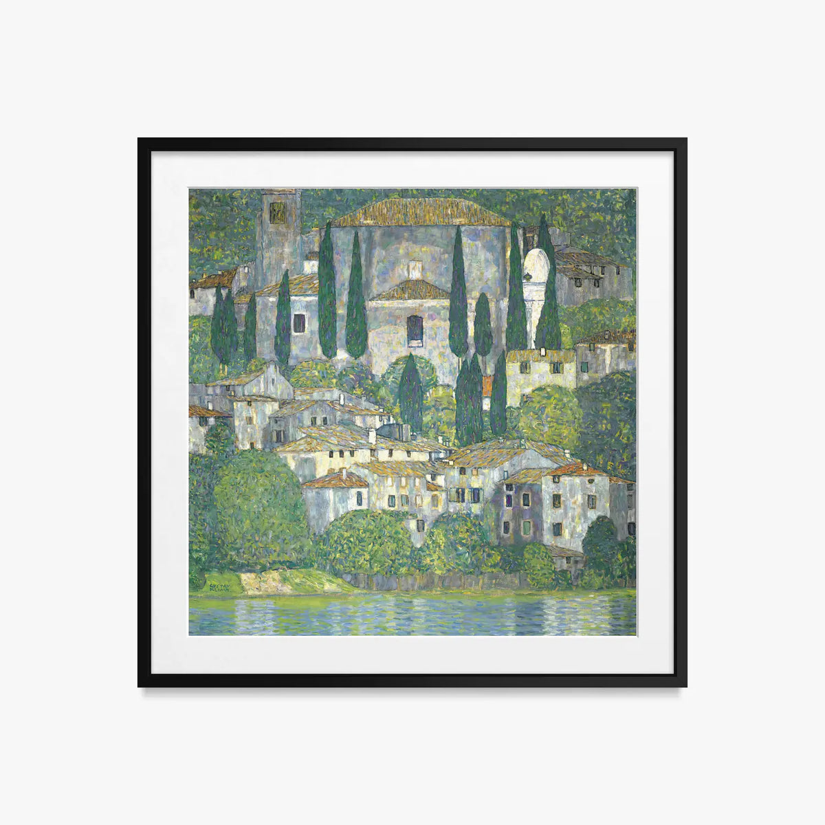 Chiesa a Cassone - Gustav Klimt, opera di Gustav Klimt (Secessione Viennese), stampa con passepartout e cornice nera, 50x50cm