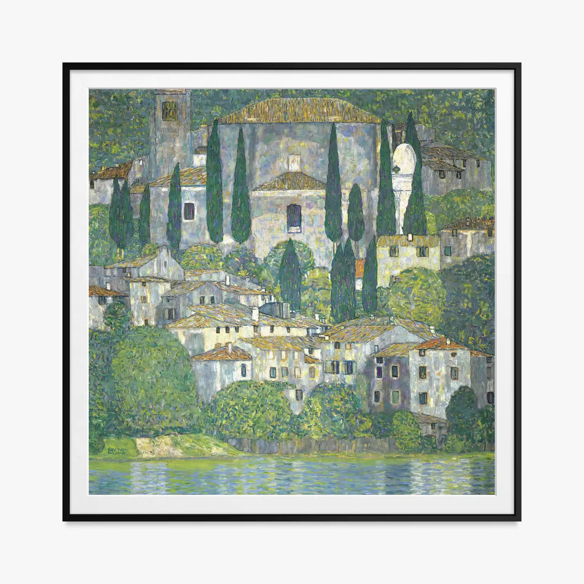 Chiesa a Cassone - Gustav Klimt, opera di Gustav Klimt (Secessione Viennese), stampa con passepartout e cornice nera, 80x80cm