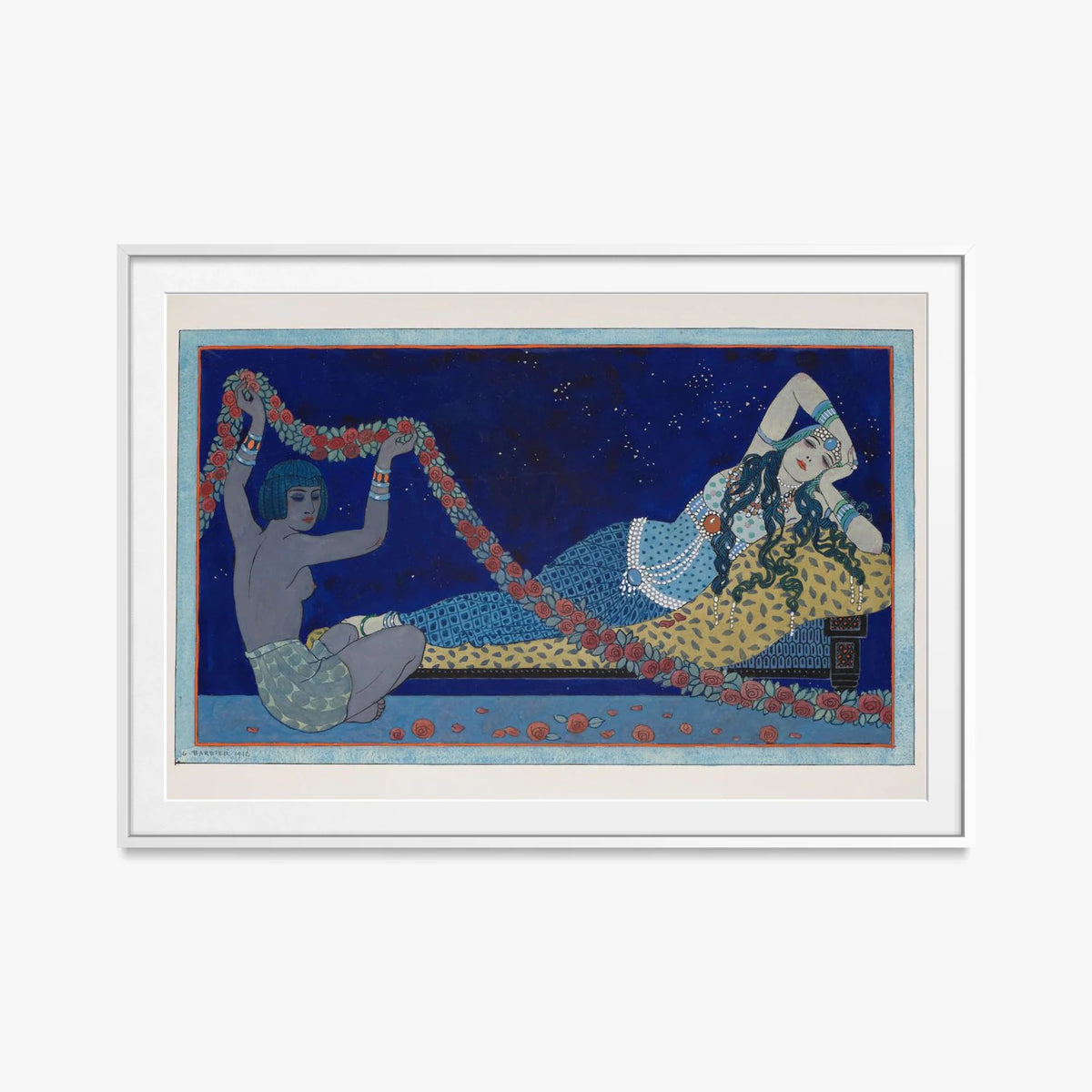 Cleopatra - George Barbier, opera di George Barbier (Art Déco), stampa con passepartout e cornice bianca, 115x80cm