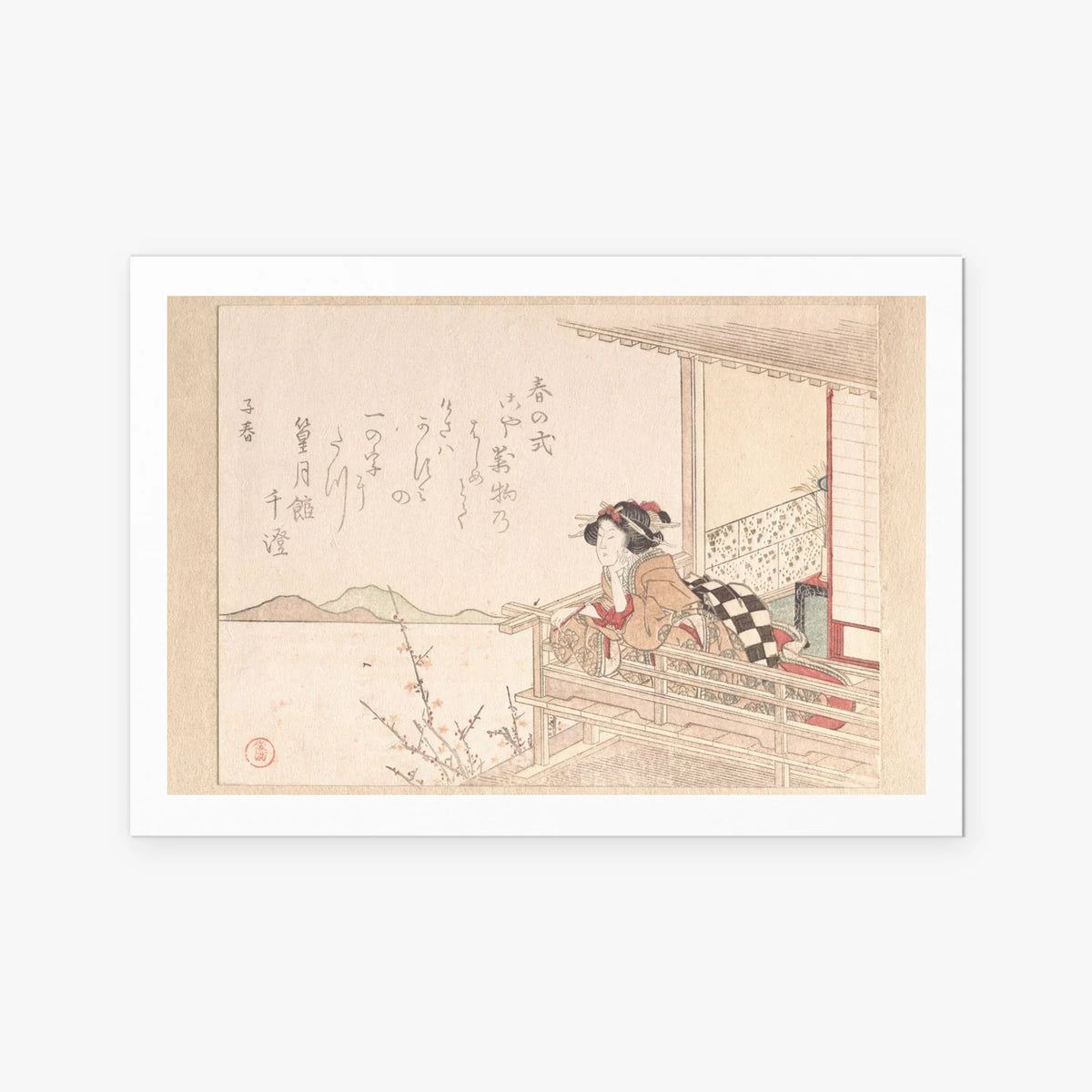 Cortigiana sulla Veranda - Kubo Shunman, opera di Kubo Shunman (Ukiyo-e), stampa artistica su carta, 115x80cm