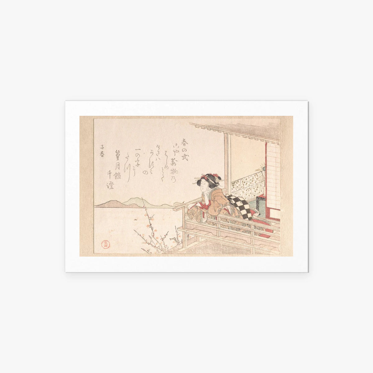 Cortigiana sulla Veranda - Kubo Shunman, opera di Kubo Shunman (Ukiyo-e), stampa artistica su carta, 85x60cm