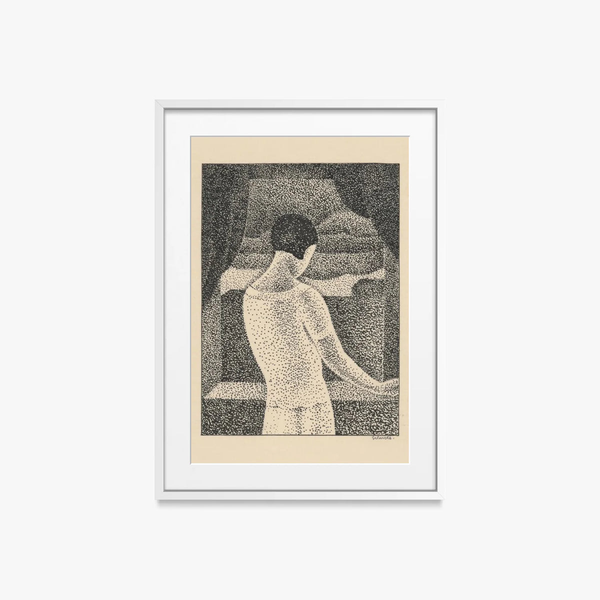 Donna alla Finestra - Mikuláš Galanda, opera di Mikuláš Galanda (Avanguardie), stampa con passepartout e cornice bianca, 50x70cm