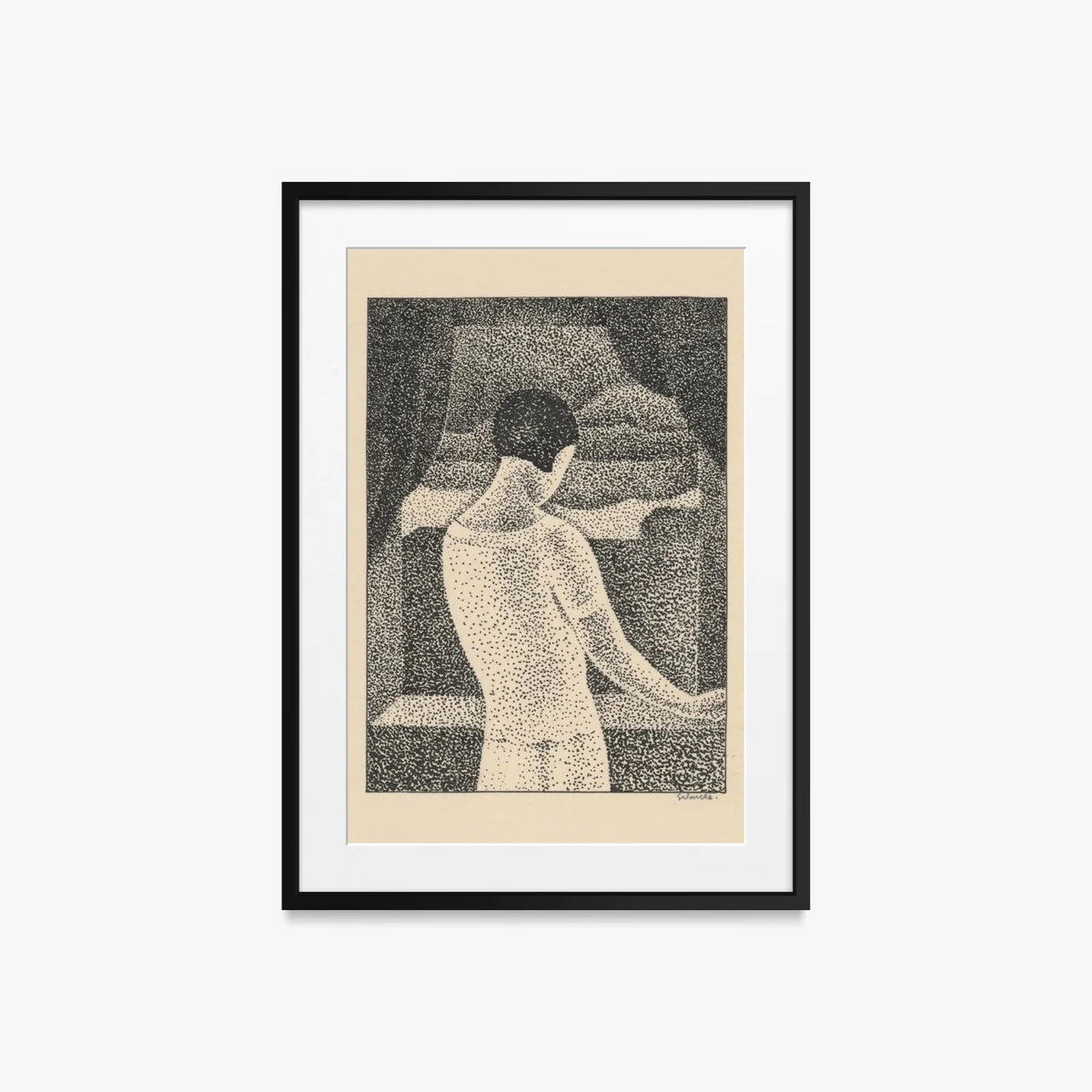 Donna alla Finestra - Mikuláš Galanda, opera di Mikuláš Galanda (Avanguardie), stampa con passepartout e cornice nera, 50x70cm
