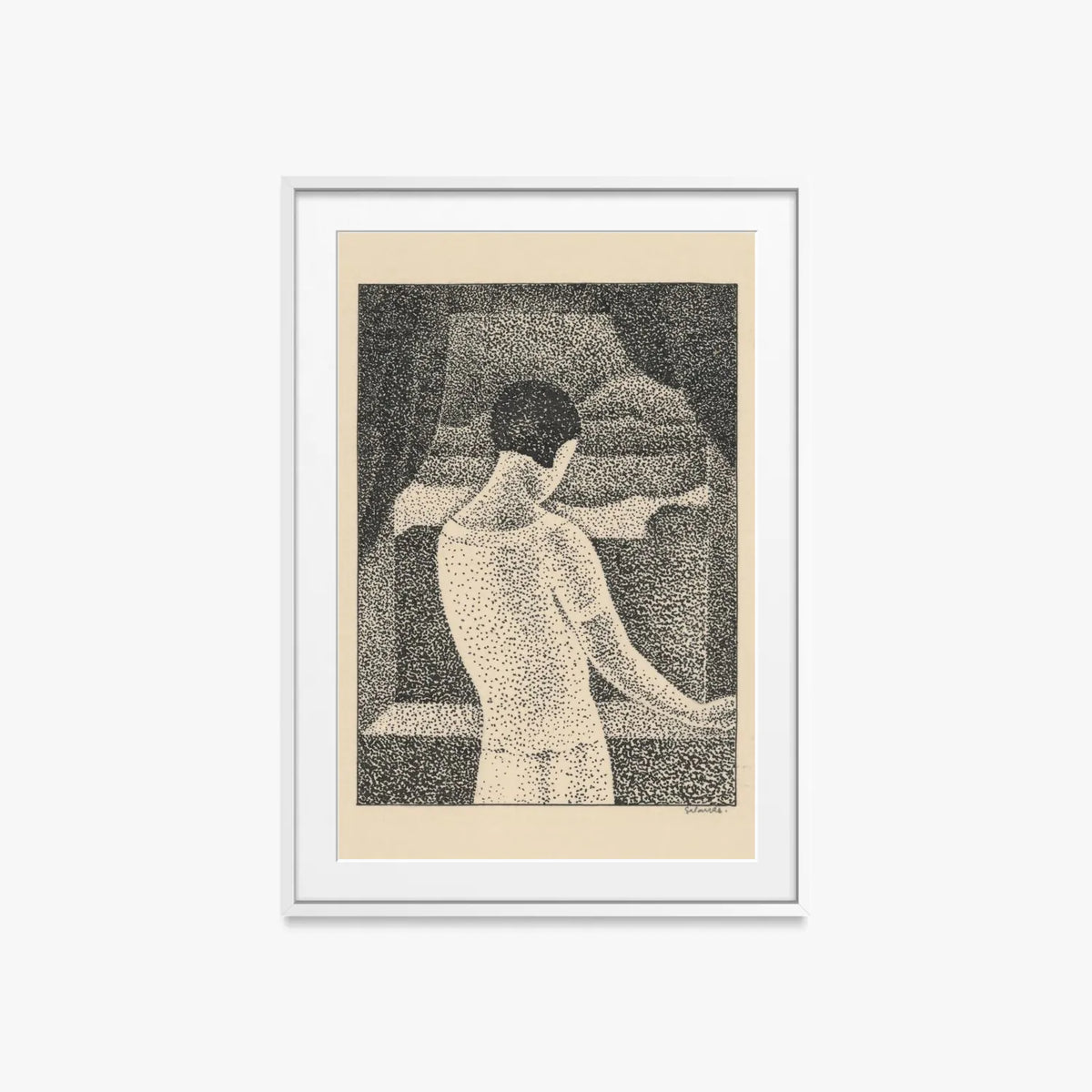 Donna alla Finestra - Mikuláš Galanda, opera di Mikuláš Galanda (Avanguardie), stampa con passepartout e cornice bianca, 60x85cm