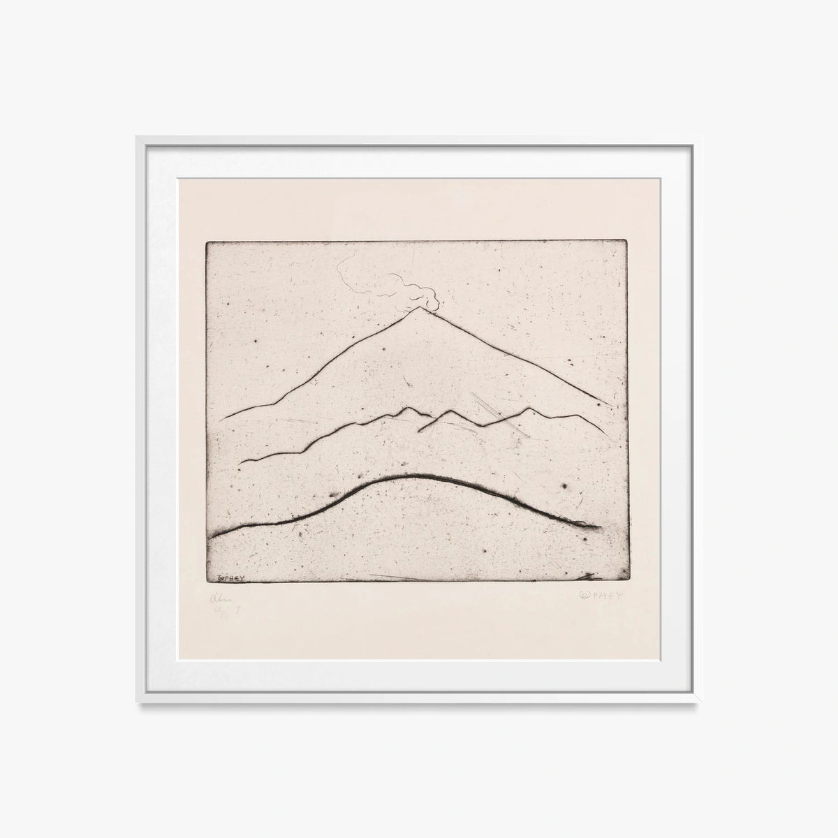 Etna - Walter Ophey, opera di Walter Ophey (Espressionismo), stampa con passepartout e cornice bianca, 60x60cm