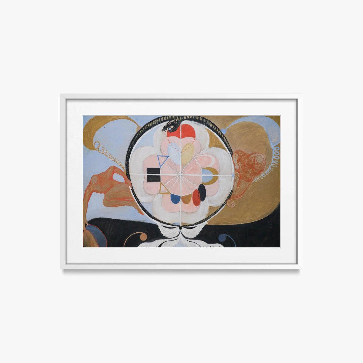 Evoluzione, n. 13, Gruppo VI - Hilma af Klint, opera di Hilma af Klint (Astrattismo), stampa con passepartout e cornice bianca, 70x50cm