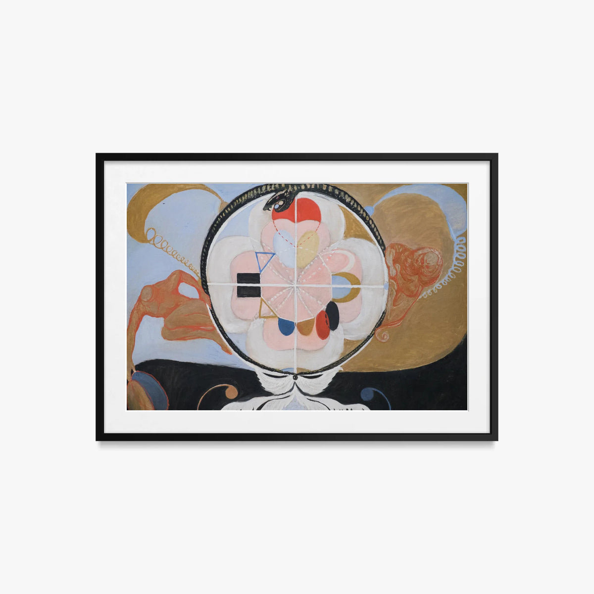 Evoluzione, n. 13, Gruppo VI - Hilma af Klint, opera di Hilma af Klint (Astrattismo), stampa con passepartout e cornice nera, 85x60cm