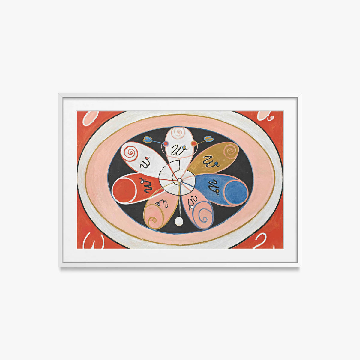 Evoluzione, n. 15, Gruppo VI - Hilma af Klint, opera di Hilma af Klint (Astrattismo), stampa con passepartout e cornice bianca, 85x60cm
