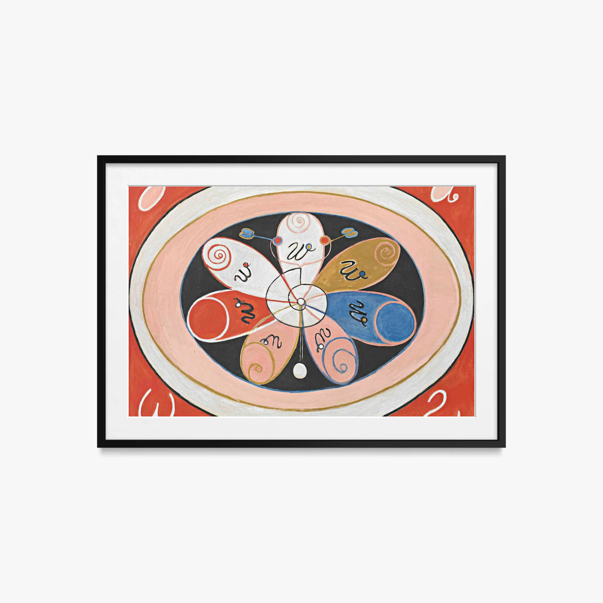 Evoluzione, n. 15, Gruppo VI - Hilma af Klint, opera di Hilma af Klint (Astrattismo), stampa con passepartout e cornice nera, 85x60cm