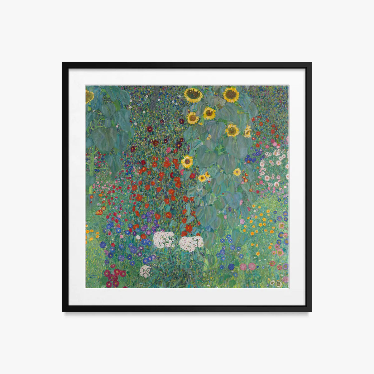 Giardino con Girasoli - Gustav Klimt, opera di Gustav Klimt (Secessione Viennese), stampa con passepartout e cornice nera, 50x50cm