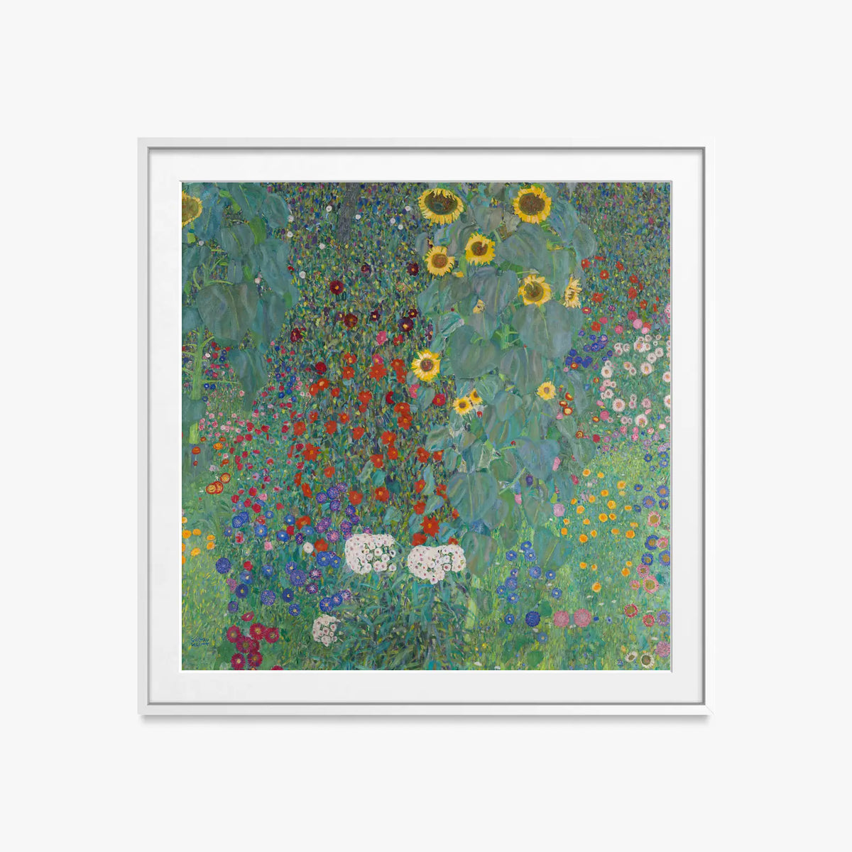 Giardino con Girasoli - Gustav Klimt, opera di Gustav Klimt (Secessione Viennese), stampa con passepartout e cornice bianca, 60x60cm