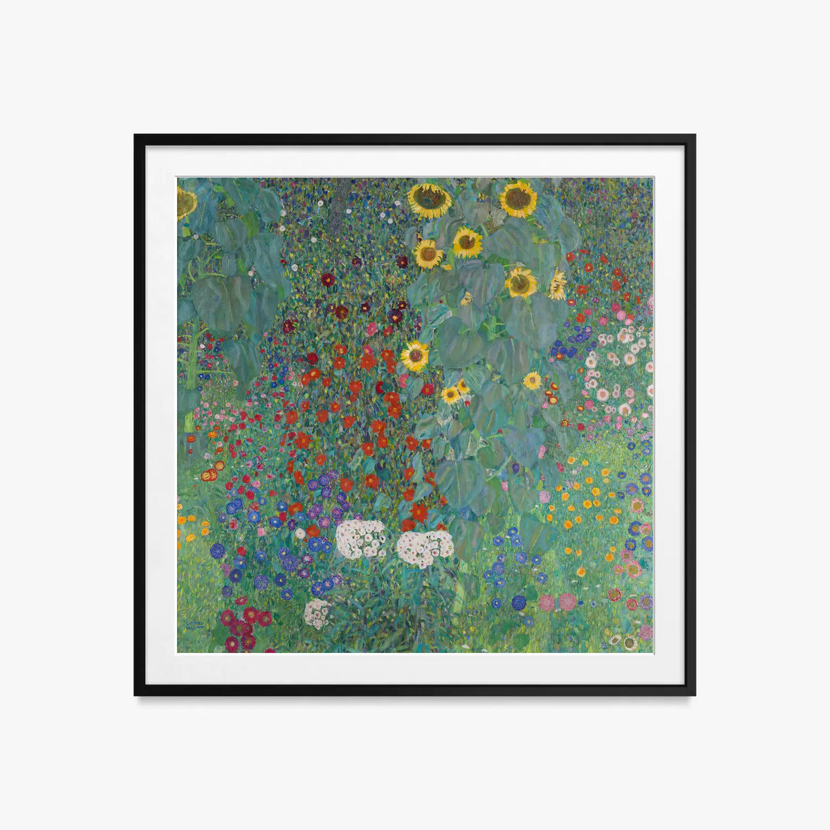 Giardino con Girasoli - Gustav Klimt, opera di Gustav Klimt (Secessione Viennese), stampa con passepartout e cornice nera, 60x60cm