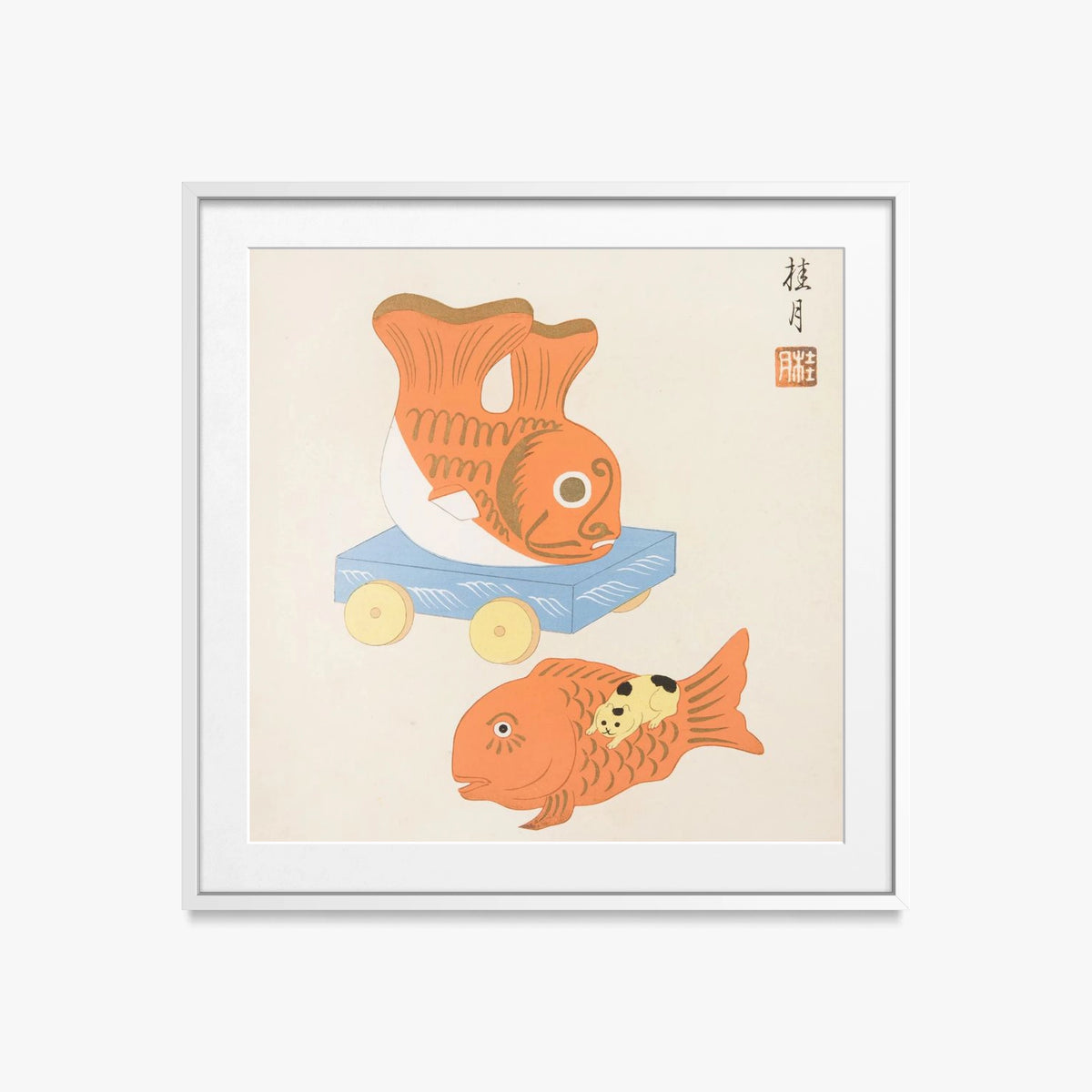 Giocattoli Popolari Giapponesi, Tav. 9 - Yamashita Hakuba, opera di Yamashita Hakuba (Ukiyo-e), stampa con passepartout e cornice bianca, 50x50cm