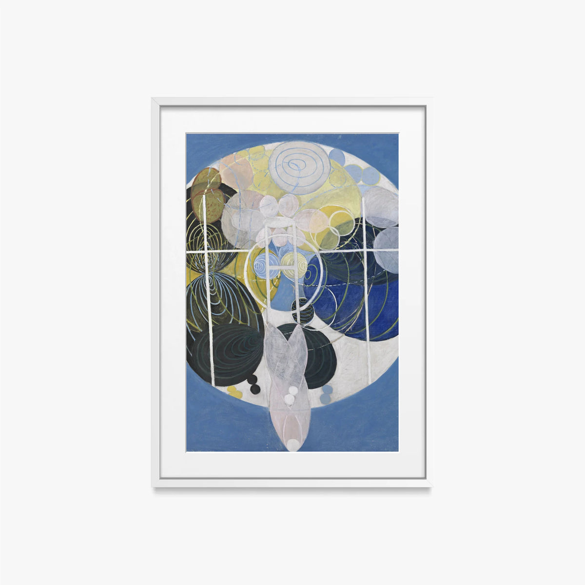 I Grandi Dipinti di Figure, n. 5 - Hilma af Klint, opera di Hilma af Klint (Astrattismo), stampa con passepartout e cornice bianca, 50x70cm