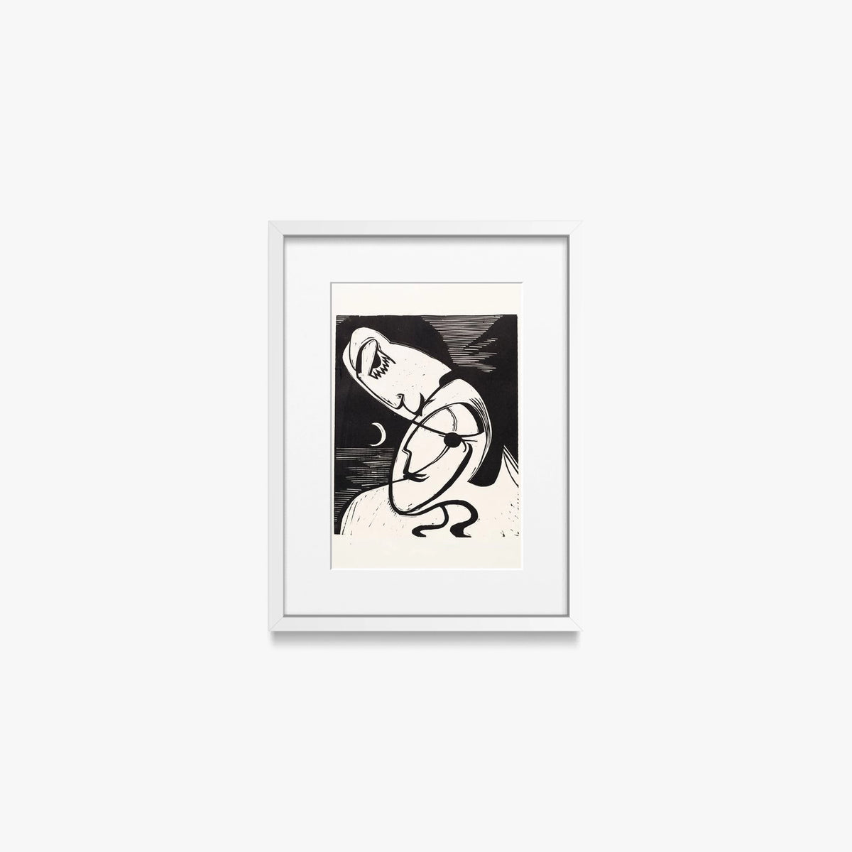 Il Bacio - Ernst Ludwig Kirchner, opera di Ernst Ludwig Kirchner (Espressionismo), stampa con passepartout e cornice bianca, 30x40cm